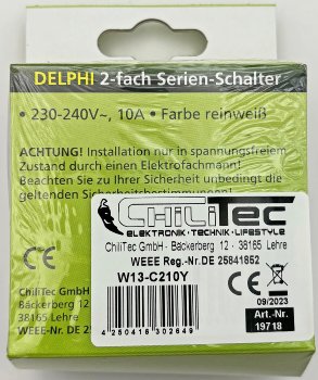 DELPHI Serien-Schalter 2-fach, 250V~/ 10A, inkl. Rahmen, UP, weiß