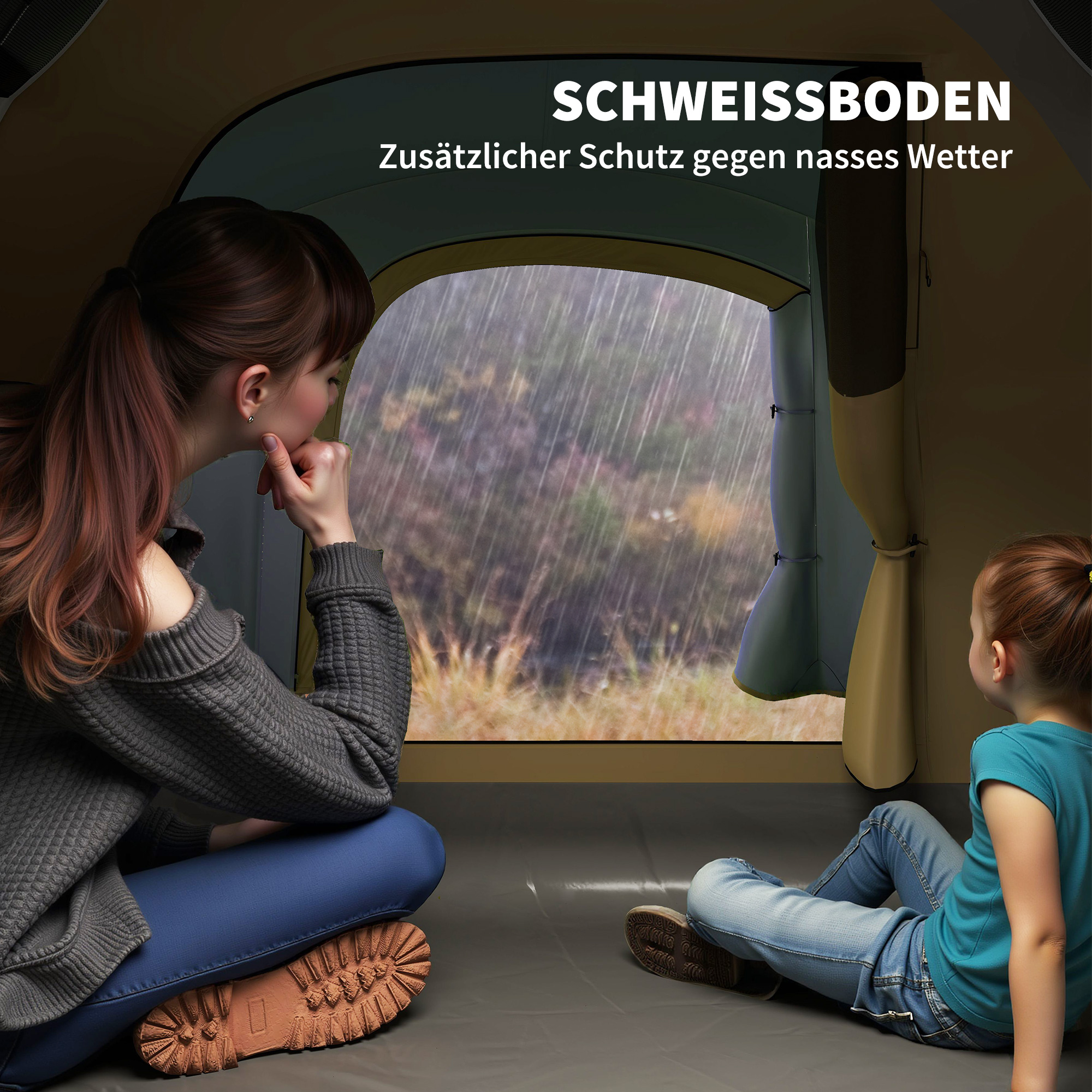 Campingzelt für 4 Personen, wasserdicht Tunnelzelt mit 2 Türen Haken Packtasche 3,45 x 2,4 x 1,3 m Hellblau
