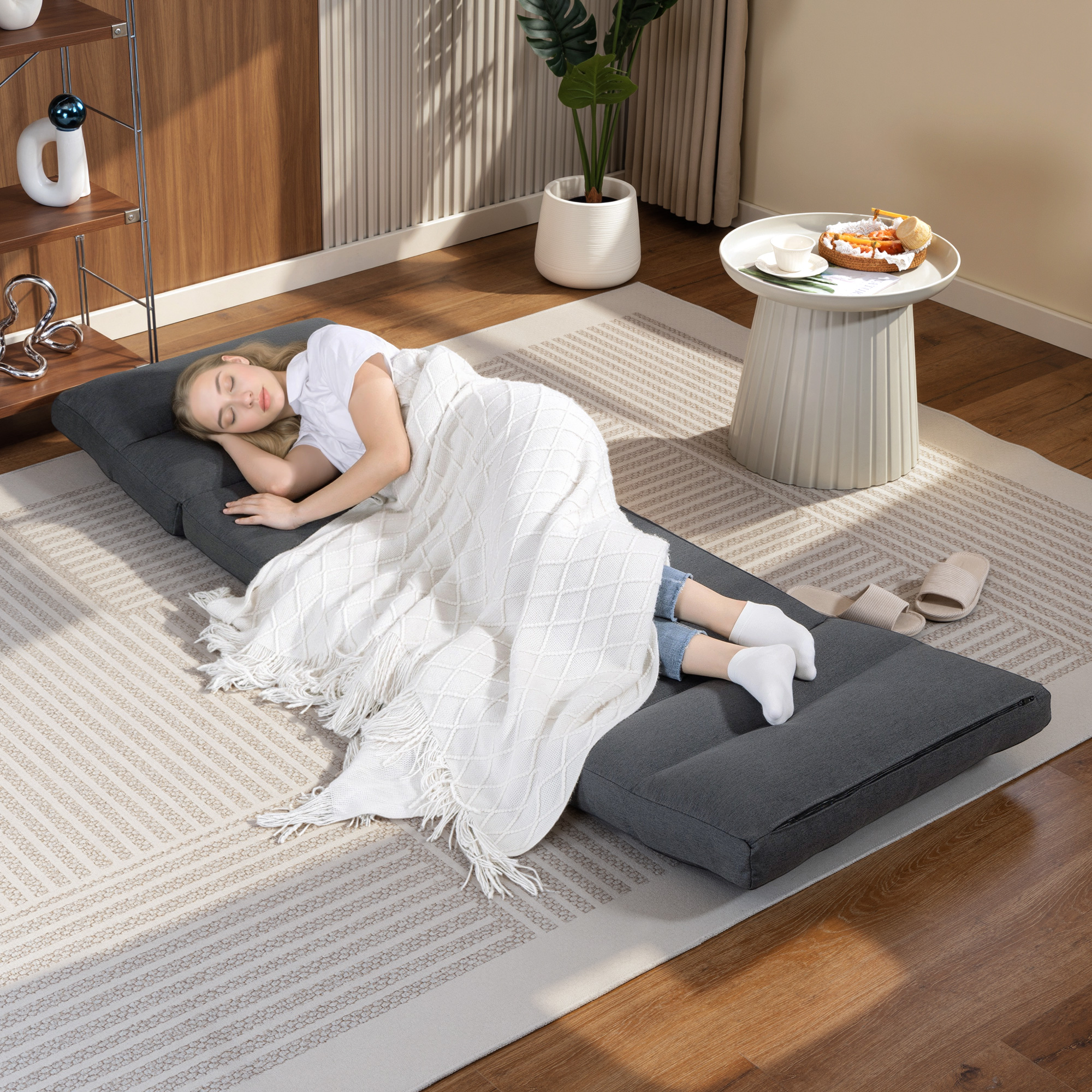 Sitzsack mit Bettfunktion, neigbare Lehne, klappbar, bis 120kg, 70 x 72 x 56 cm, Dunkelgrau