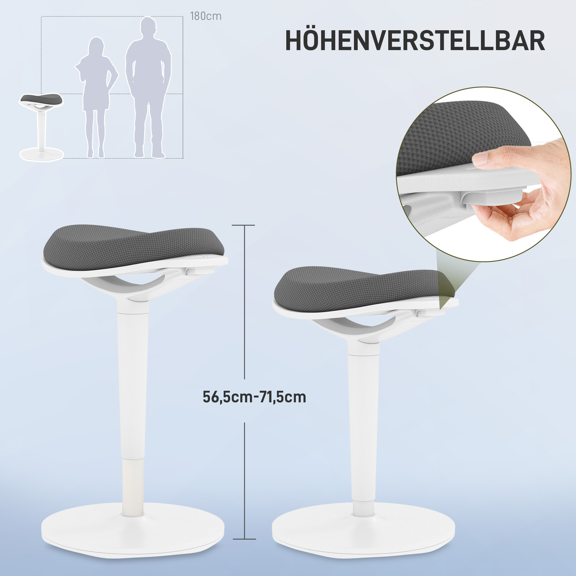 Bürohocker, ergonomischer Stehhocker, höhenverstellbar, bis 120 kg, 42,5 x 35,5 x 56,5-71,5 cm, Grau