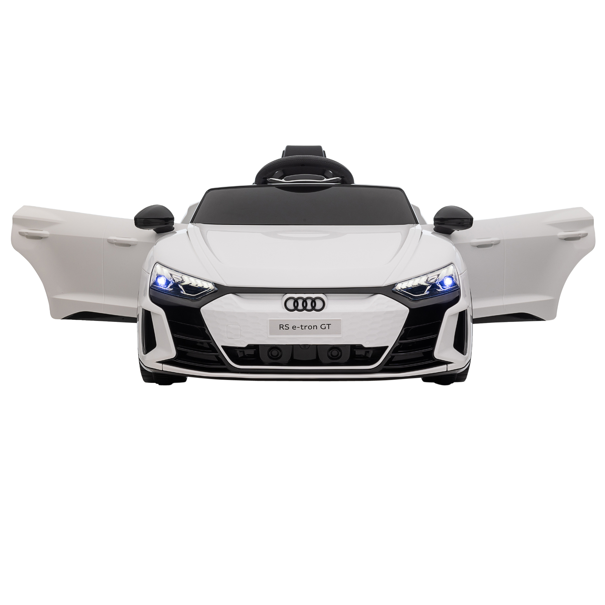 Kinderfahrzeug Audi RS e-tron GT mit Sicherheitsgurt, Fernbedienung, Scheinwerfern, Musikfunktion, weiß, 103 x 58 x 41cm
