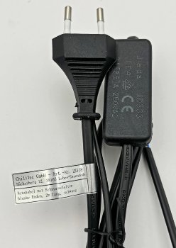 Netzkabel mit Schnurschalter, blanke Enden, 2m lang, schwarz