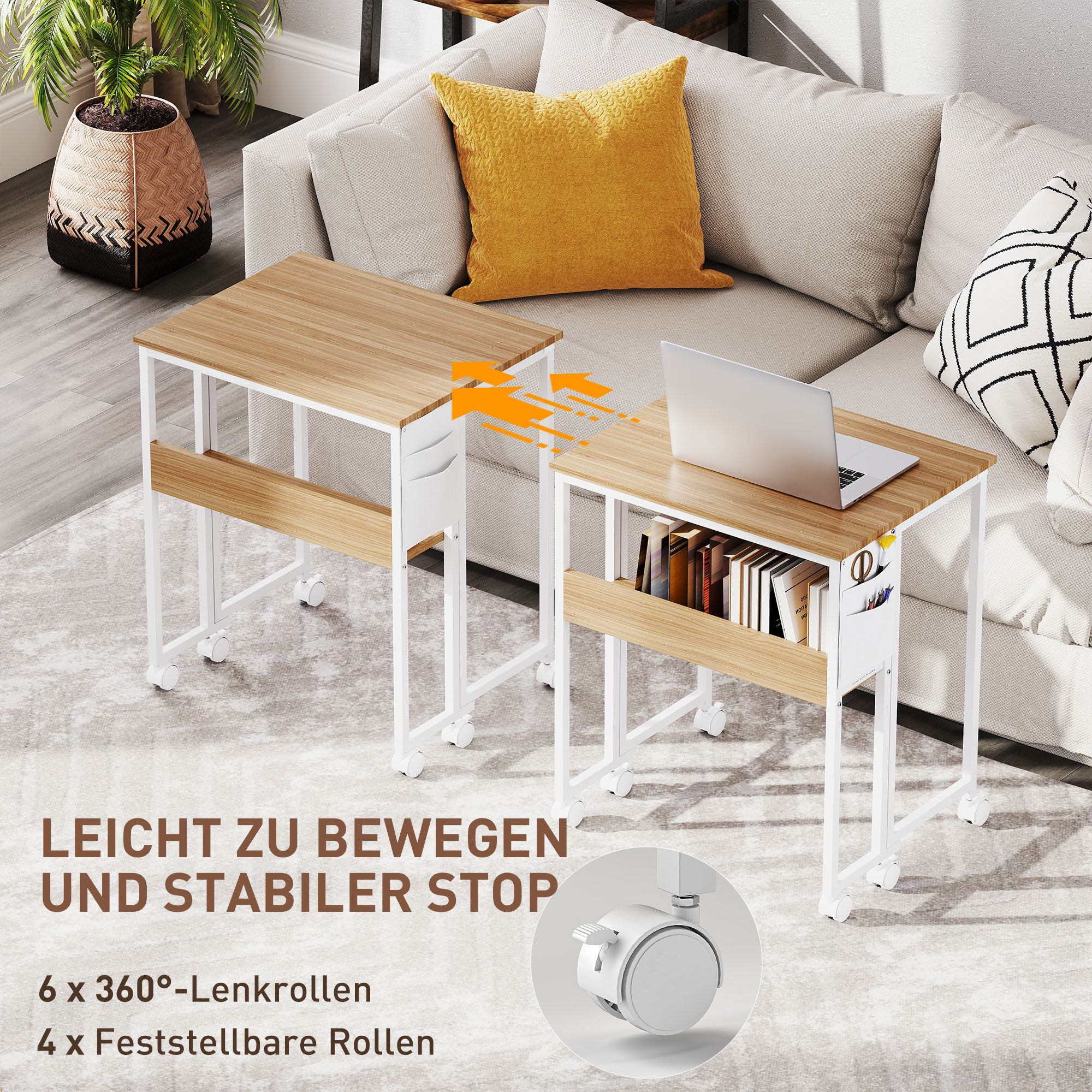 Faltbarer Schreibtisch, zum Beistelltisch umwandelbar, offenes Regal, Natur