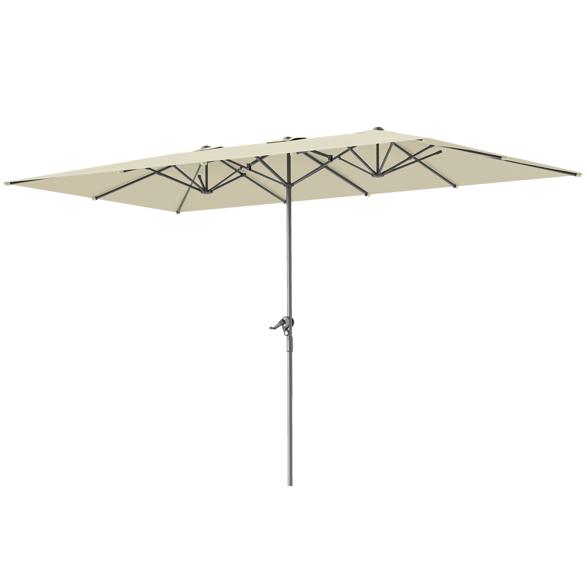 Doppelseitiger Schirm, 451 x 264 cm Sonnenschirm mit Kurbelsystem, 12 Metallstreben, Aluminiummast, Cremeweiß