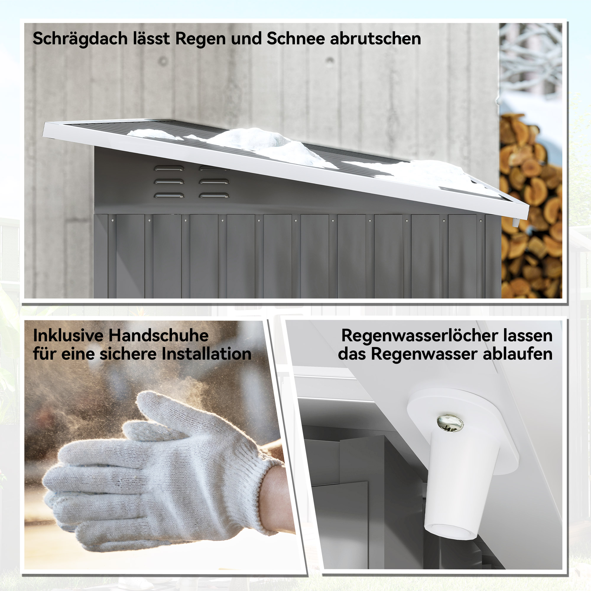 Gartenschuppen, Gartenhaus mit Fenster, verschließbare Tür, für Garten, Terrasse, Stahl, 221L x 133B x 190H cm, Grau