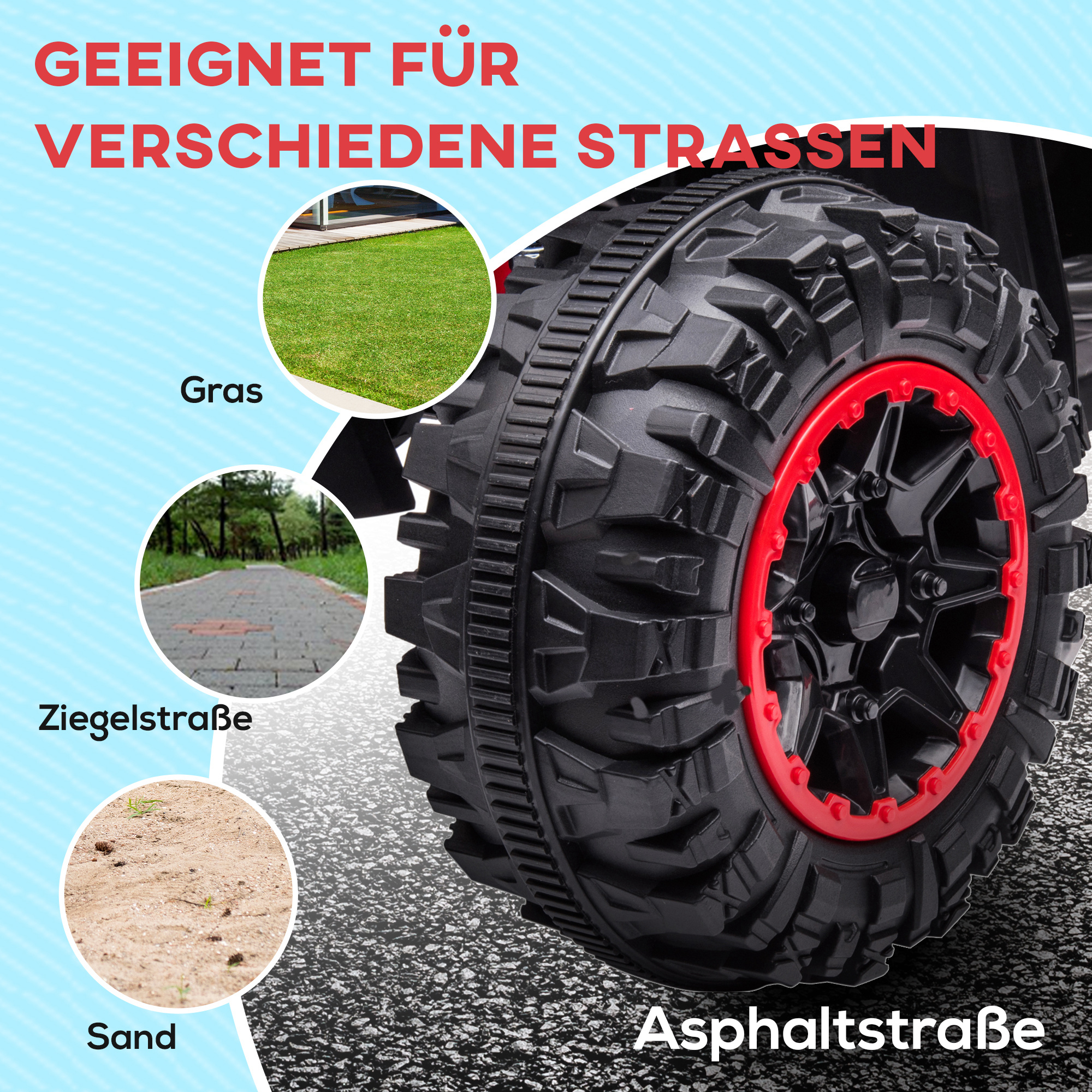 Kinderquad, LED-Scheinwerfer, MP3-Player, Stoßdämpfer, ergonomischer Sitz, Rot+Schwarz
