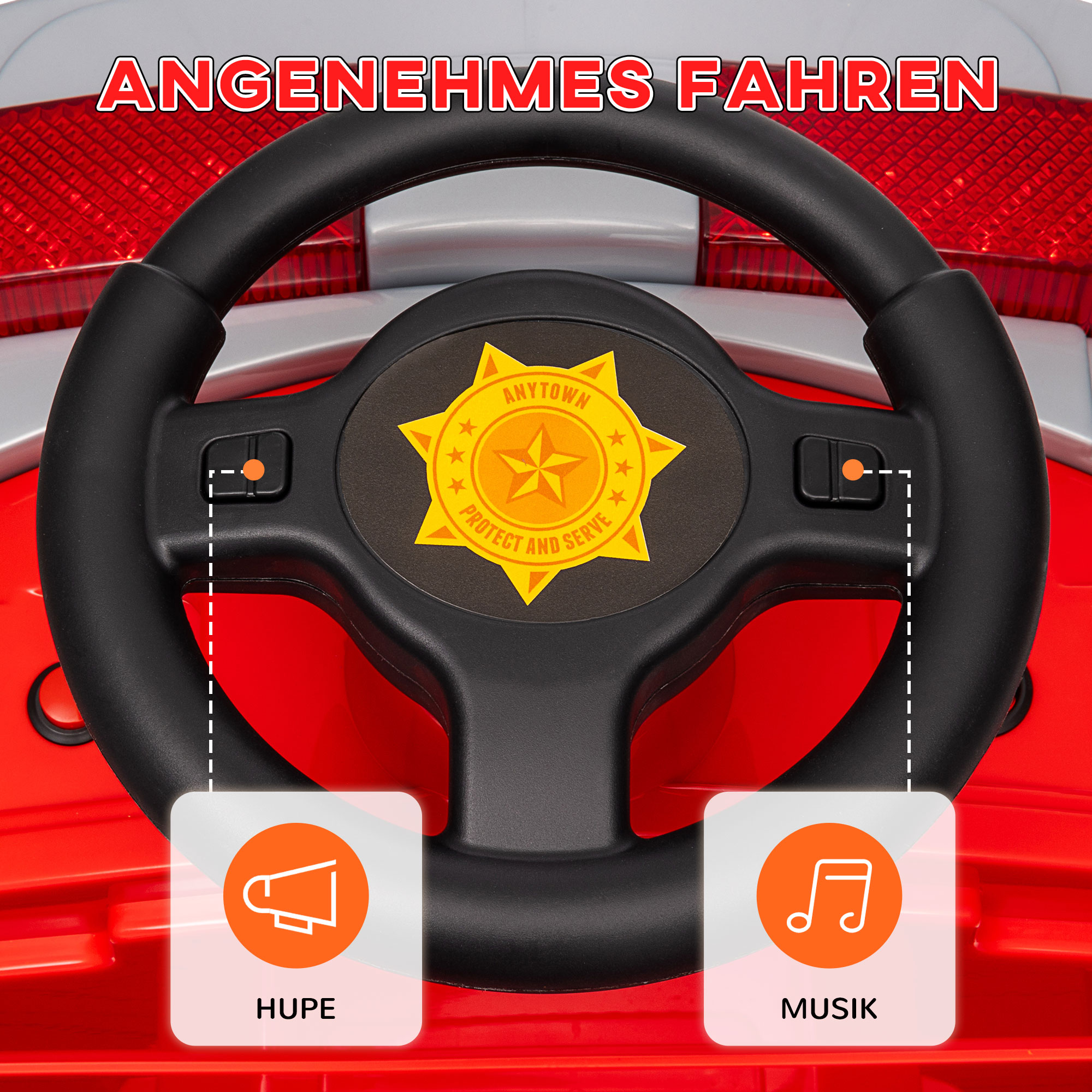 Feuerwehrauto, Elektro-Kinderauto, max, 3 km/h, Sirene, Blaulicht, Werkzeuge, für Kinder 3-5 Jahre