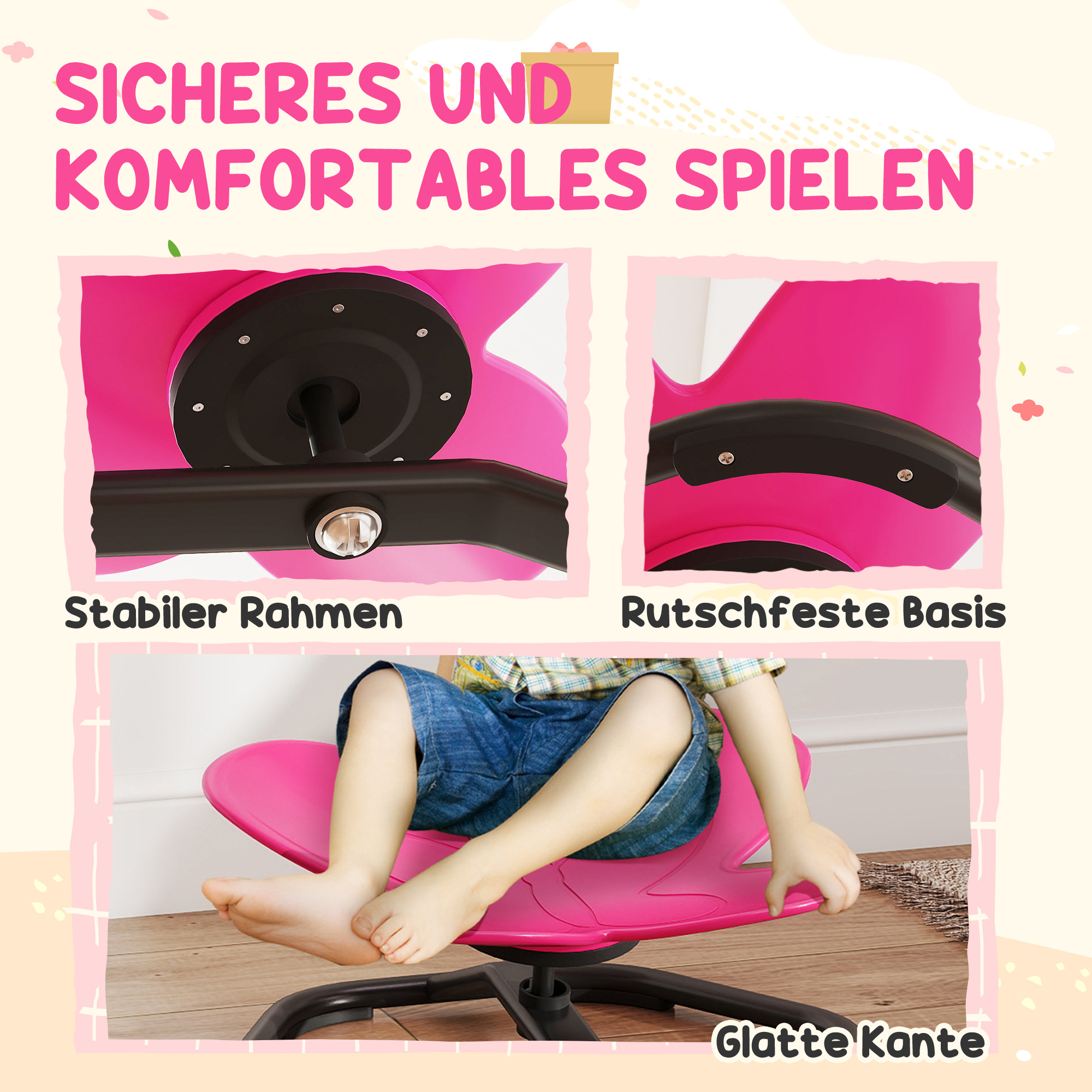 Sensorischer Drehstuhl für Kinder, Schmetterlings-Form, fördert Balance und Koordination, Kunststoff, Metall, Rosa