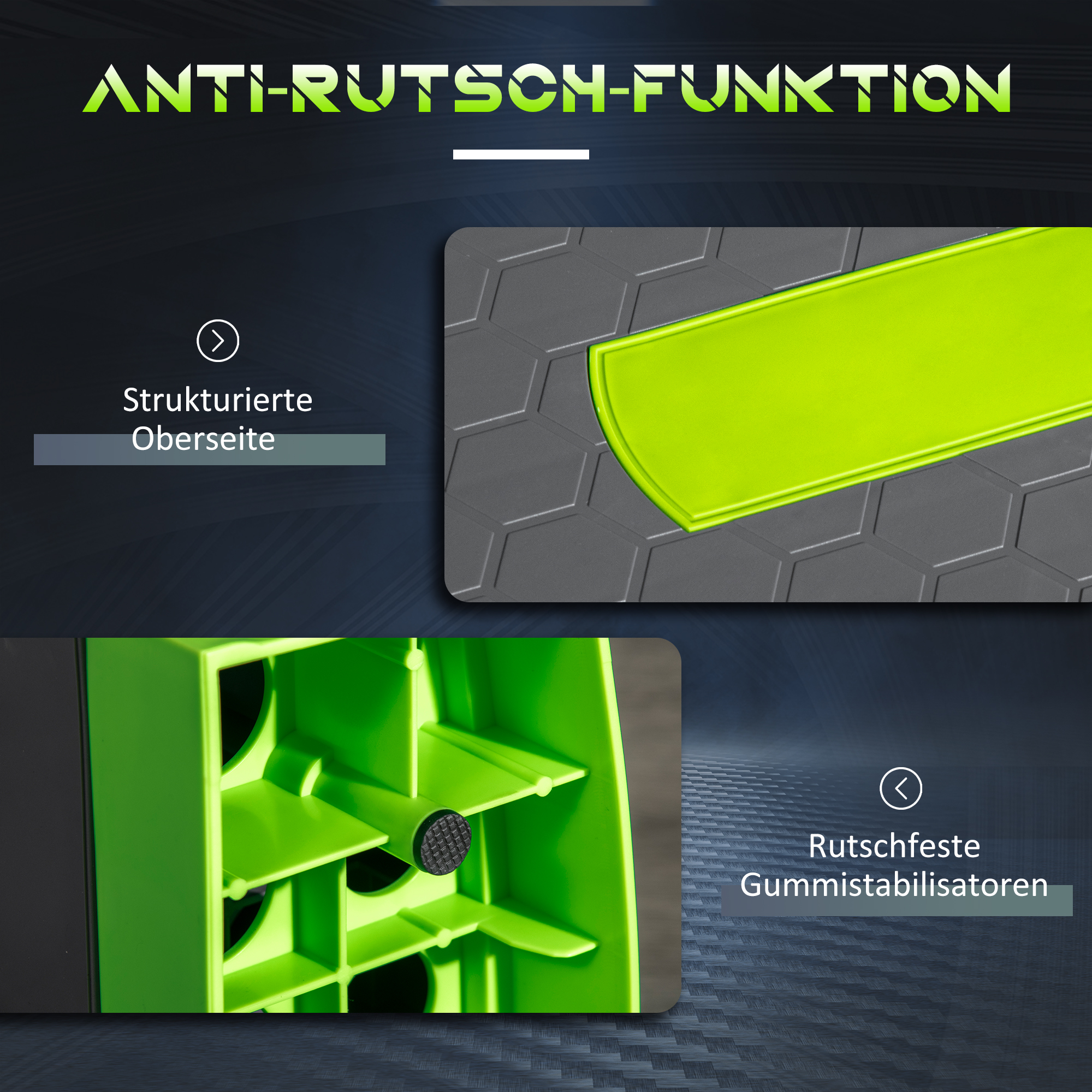 Aerobik-Stepper, 3-stufig höhenverstellbar, bis 150 kg, 78 x 28 x 20 cm, Grau/Grün
