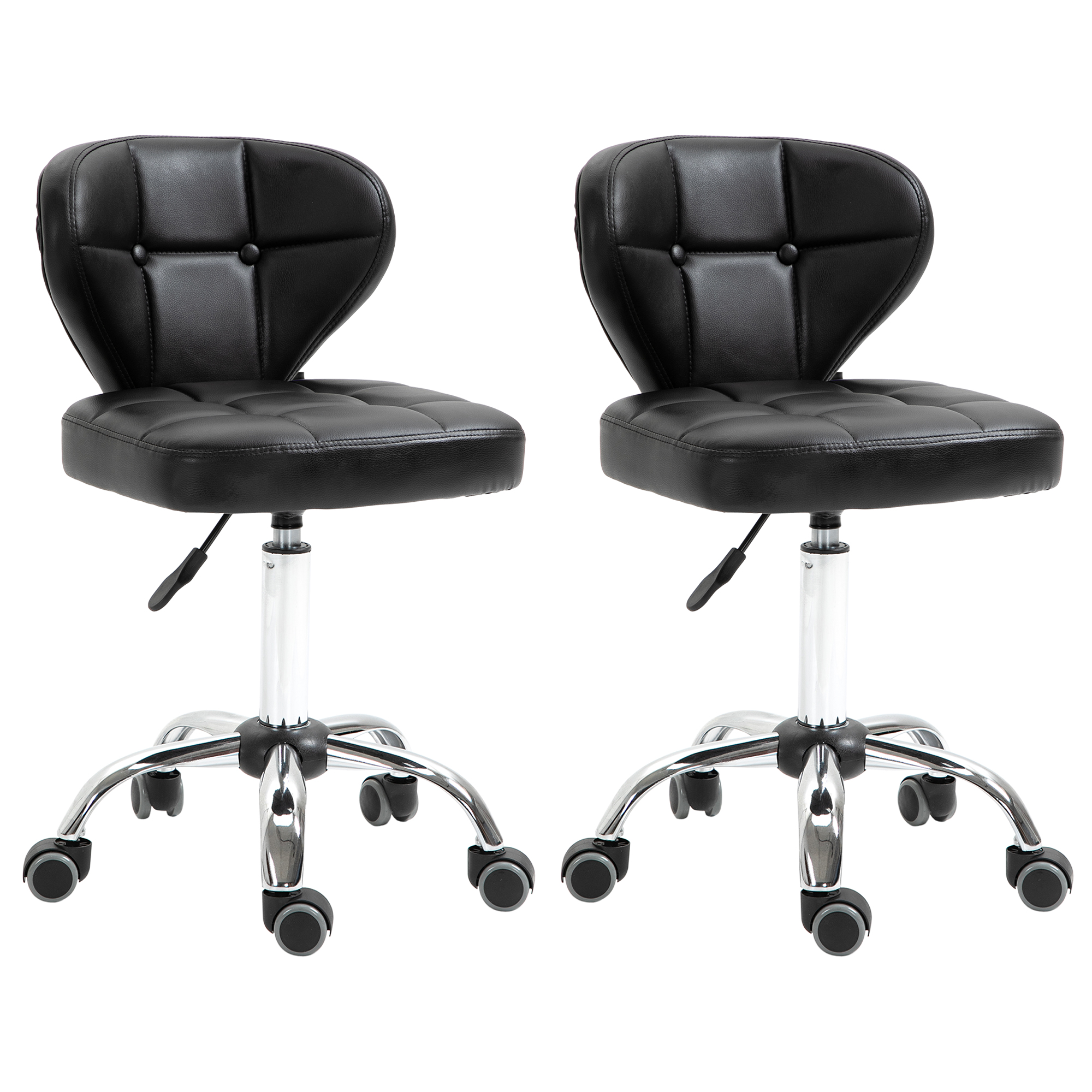 2er-Set Arbeitshocker mit Rückenlehne Rollhocker aus Kunstleder Drehhocker mit Lehne Kosmetikhocker Rollhocker Bürohocker 72-87 cm höhenverstellbar Büro Dunkelgrau 45 x 47 x 72-87 cm