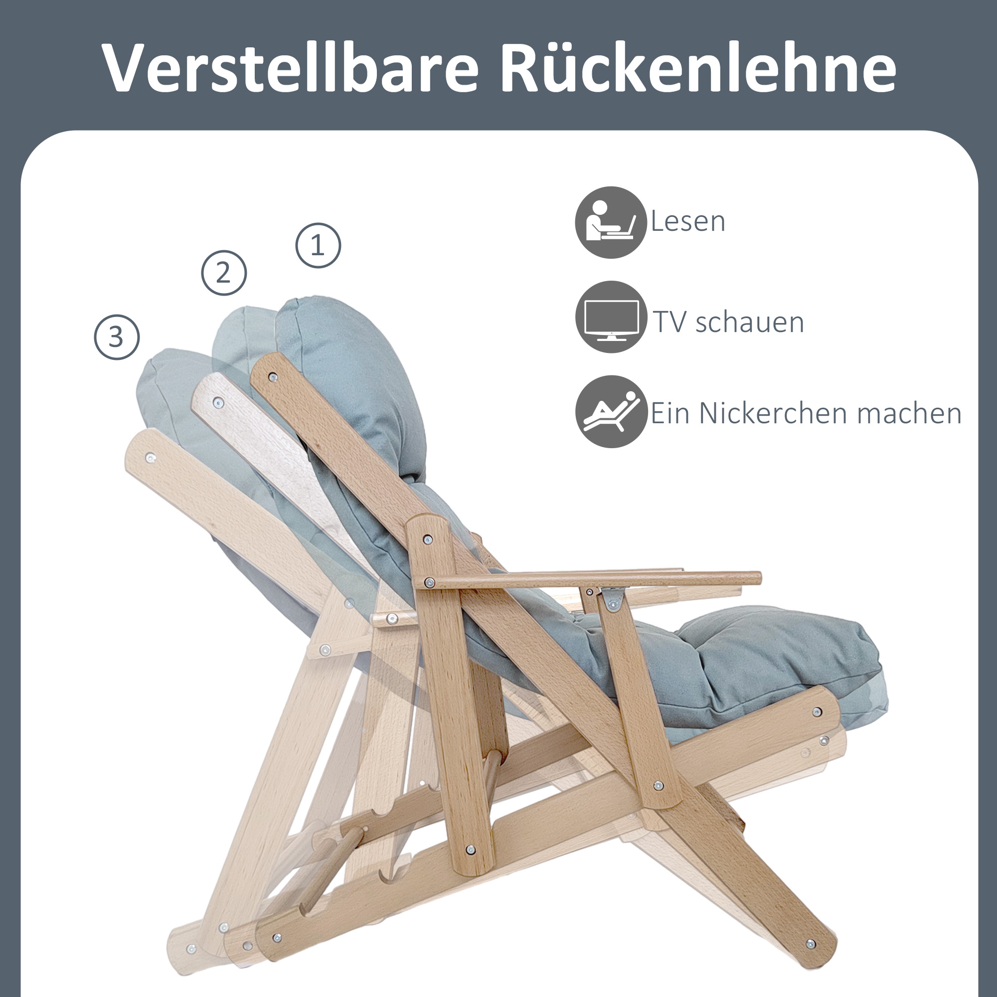 Akzentsessel, Relaxsessel, verstellbare Rückenlehne, Buchenholzrahmen, bis 120 kg, Hellgrau