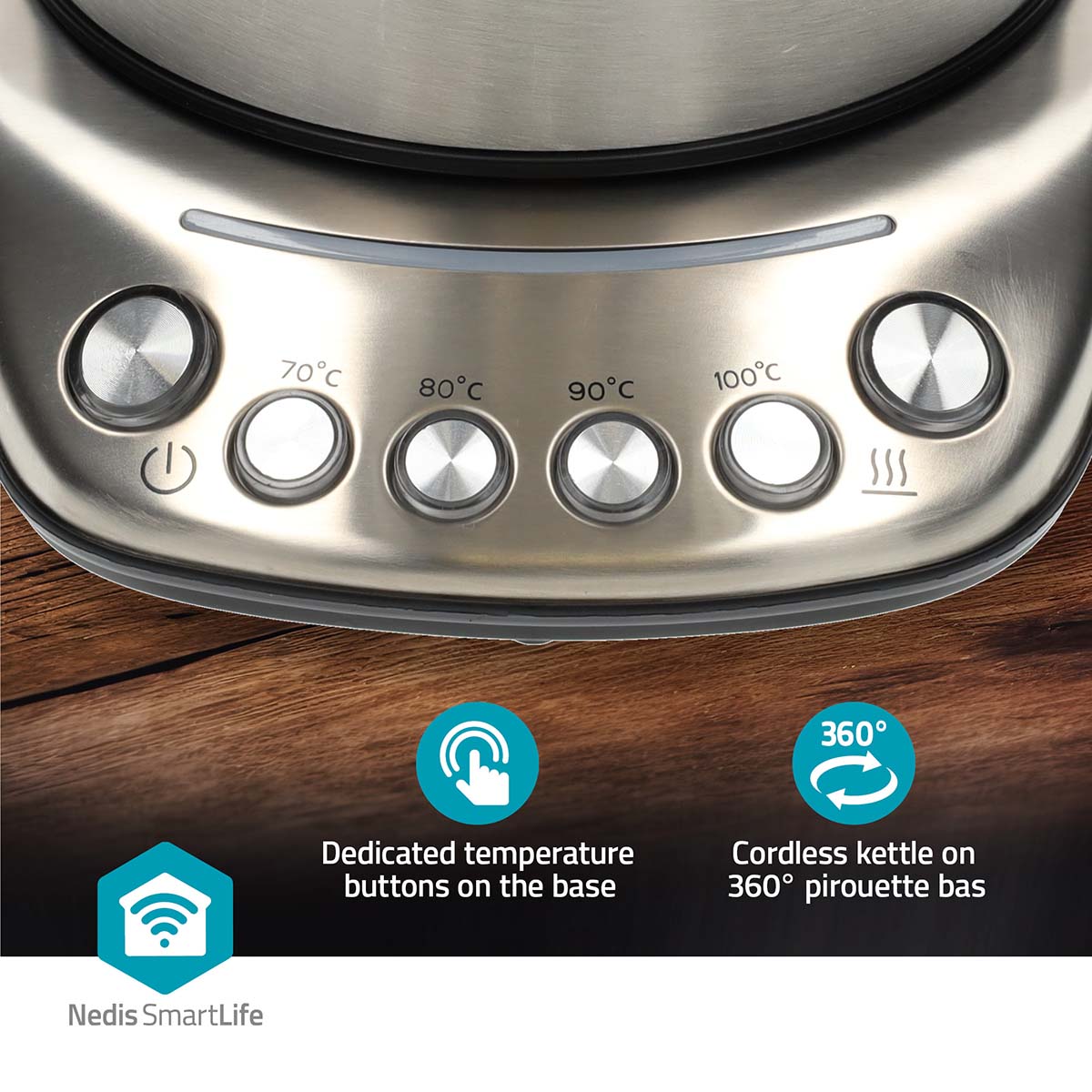 SmartLife Wasserkocher | Wi-Fi | 1.7 l | Edelstahl | 70,80,90,100 °C | Temperaturanzeige | Um 360 Grad drehbar | Verdecktes Heizelement | Strix Controller | Android? / IOS