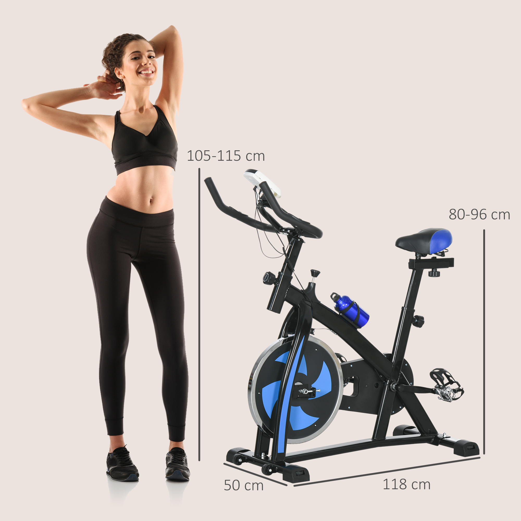 Heimtrainer, leise, anpassbarer Widerstand, Pulssensor, Monitor, Blau