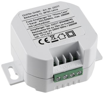 Funk-Empfänger für "Pilota Casa" 1-Kanal, max. 2300W, ERSETZT einen Schalter Funk-Empfänger für "Pilota Casa" 1-Kanal, max. 2300W, ERSETZT einen Schalter