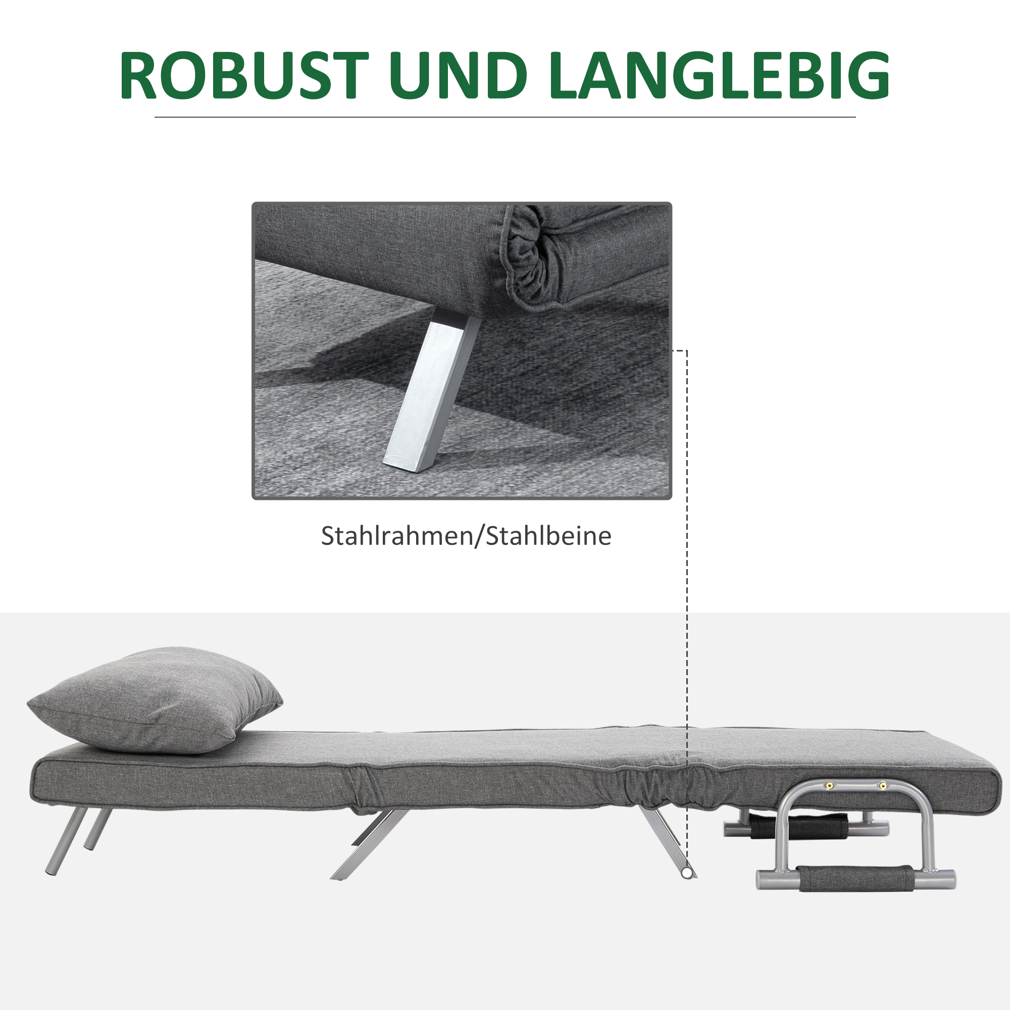 3 in 1 Schlafsessel Klappbar Schlafsofa mit Bettfunktion Verstellbarer Rückenlehne Kissen Gästebett in Leinenoptik, Relaxsessel Klappsessel für Wohnzimmer Schlafzimmer 65 x 69 x 80 cm Hellgrau