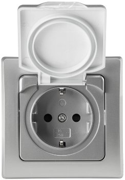 DELPHI Schutzkontakt-Steckdose IP44, 250V~/ 16A, inkl. Rahmen, UP, silber DELPHI Schutzkontakt-Steckdose IP44, 250V~/ 16A, inkl. Rahmen, UP, silber