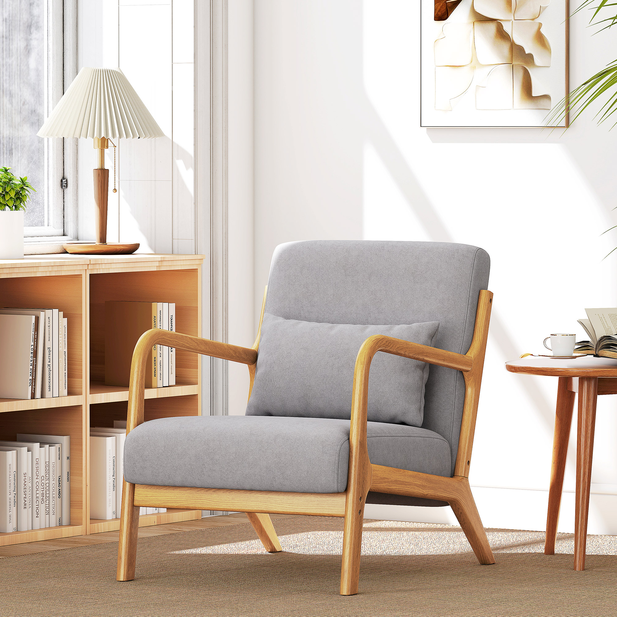 Eleganter Lounge-Sessel mit Holzrahmen und Schaumstoff-Polsterung, Samtoptik, für Wohnzimmer, Schlafzimmer, Grau