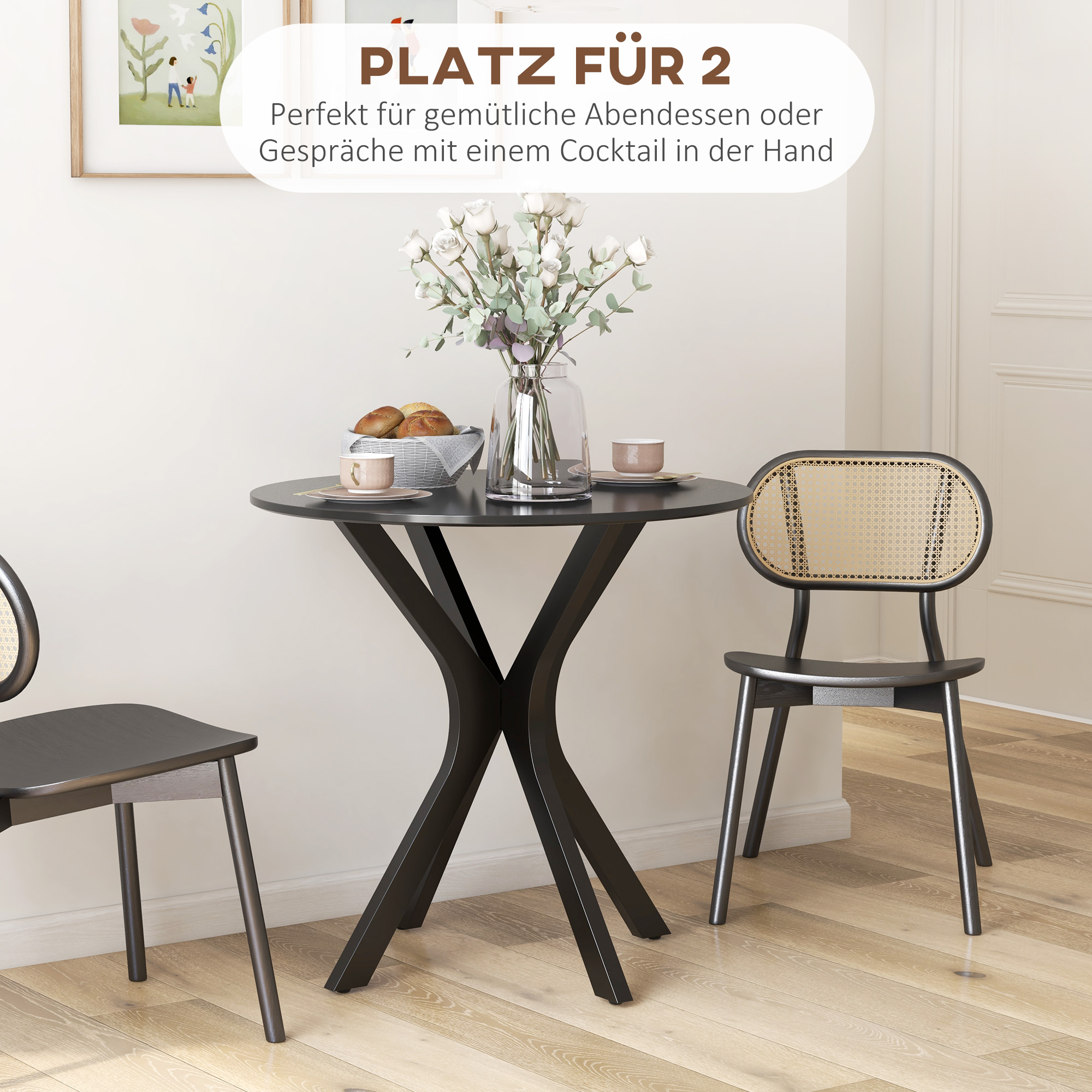 Esstisch Küchentisch Runder Tisch, Modernes Design, 78 cm x 78 cm x 75 cm, Schwarz