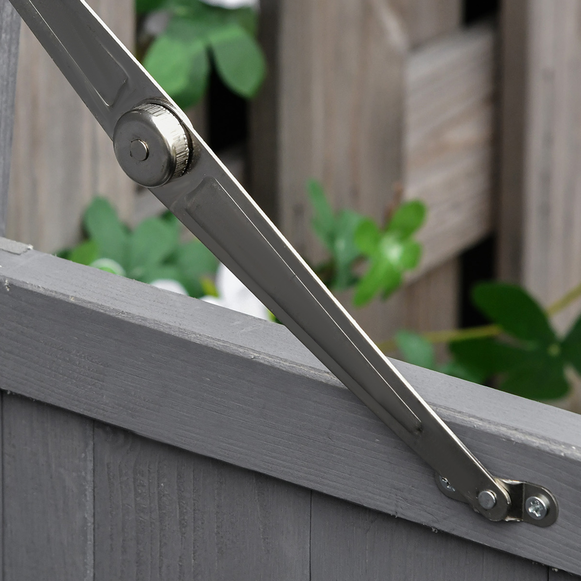 Geräteschrank, Doppeltür, Klappdeckel, 2 Regalfächer, wetterfest, Naturholz, grau, 74 x 43 x 88cm