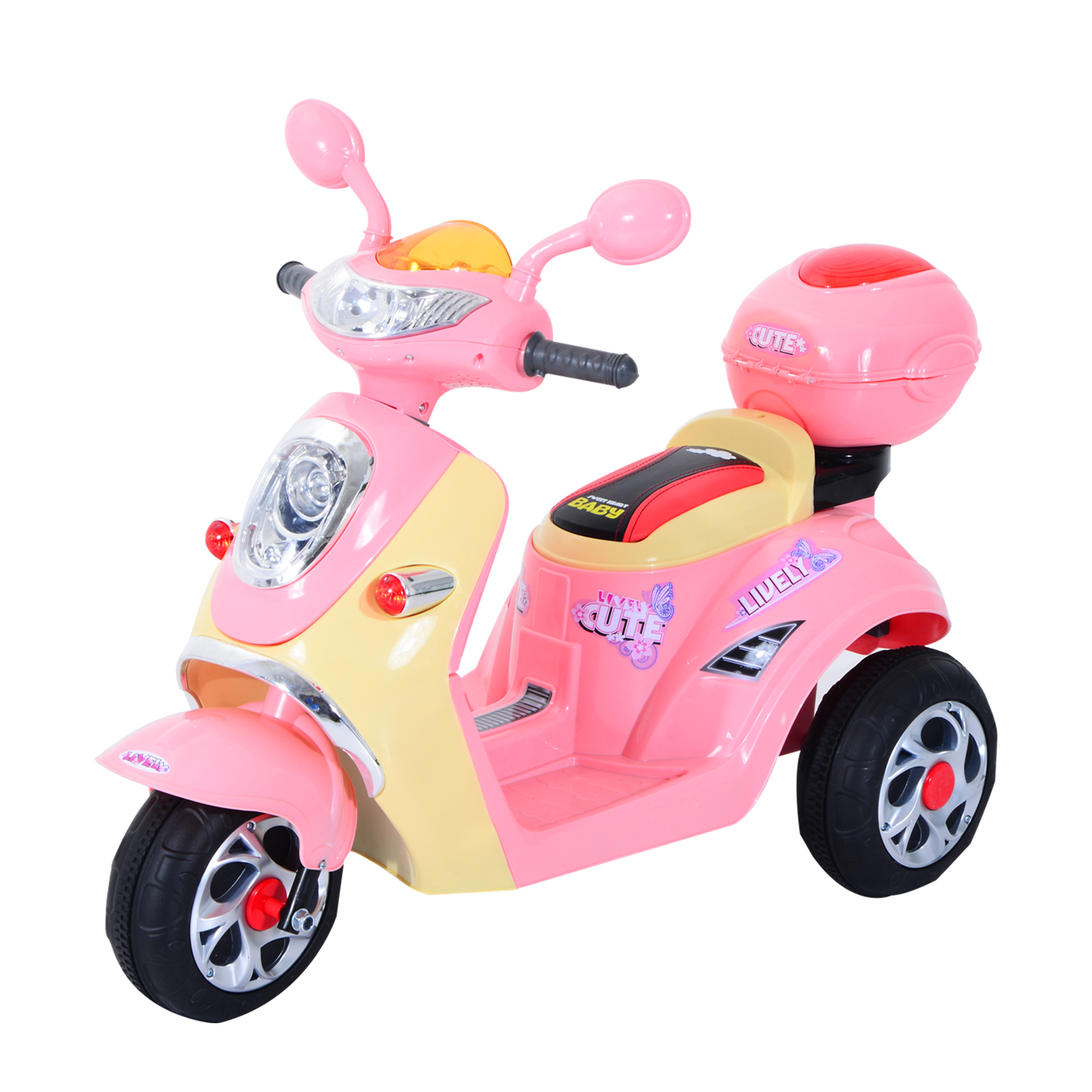 Elektro Kindermotorrad Elektromotorrad Kinderelektroauto Kinderfahrzeug Dreirad, 6V, Metall+PP, 108x51x75cm (Rosa+Gelb)