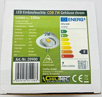 LED-Einbauleuchte "COB-7", 7W, 550lm, ALU, 3000K, 75°, Ø109xT47mm,Rahmen chrom
