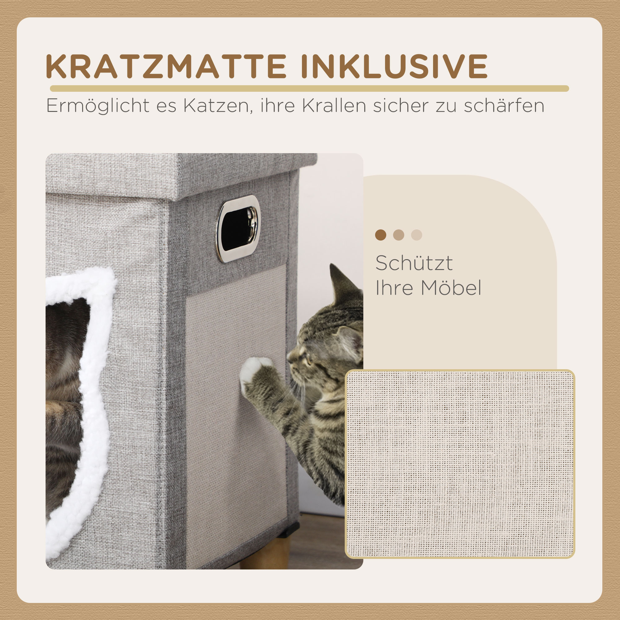 Katzenhöhle, Katzenhaus, inkl, Spielball, waschbares Kissen, 35,5 cm x 35,5 cm  x 42,5 cm