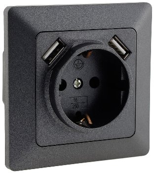 MILOS Schutzkontakt-Steckdose, Anthrazit, 250V~/ 16A, UP, 2x USB Buchse je 5V/1A