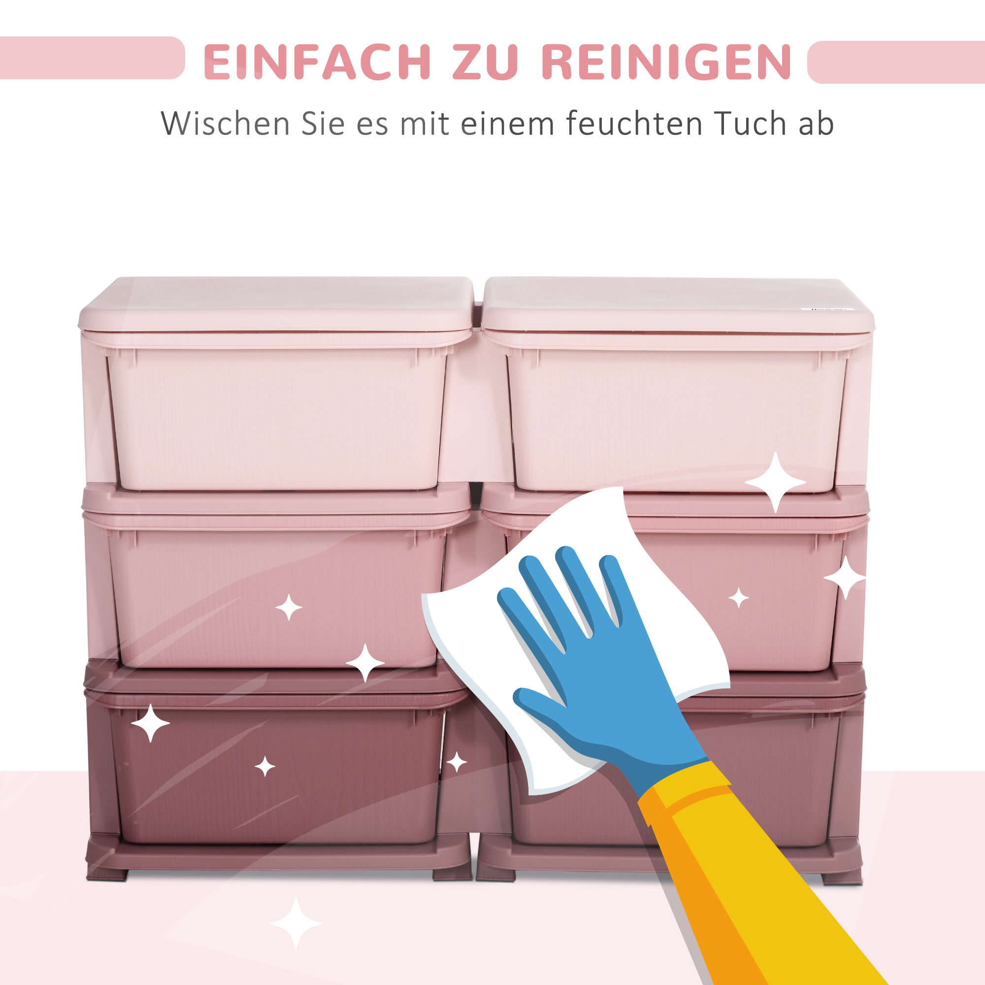 Aufbewahrungsbox für Kinder, Kinder-Aufbewahrungsbox, 3 Schubladen, Rosa