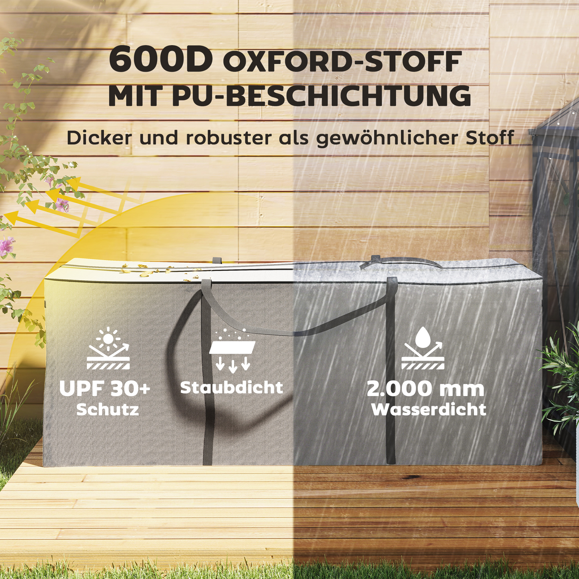 Aufbewahrungstasche Gartenpolster, Auflagentasche, Schutzhülle mit Tragegriff, Reißverschluss, 200 x 60 x 75 cm, Hellgrau