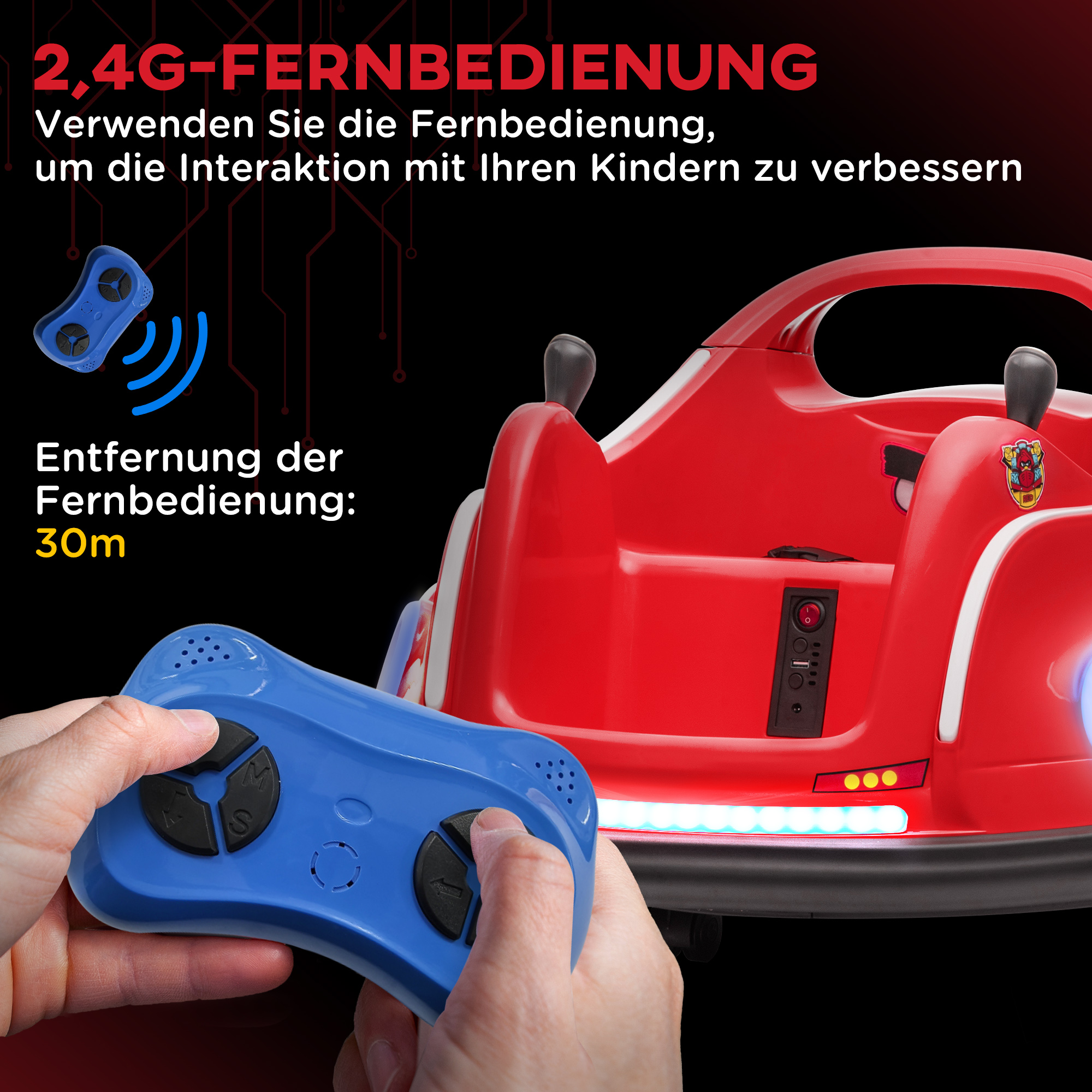 Kinderfahrzeug Autoscooter, 360°-Drehung, für 3-5 Jahre, mit Fernbedienung, Musik, Rot