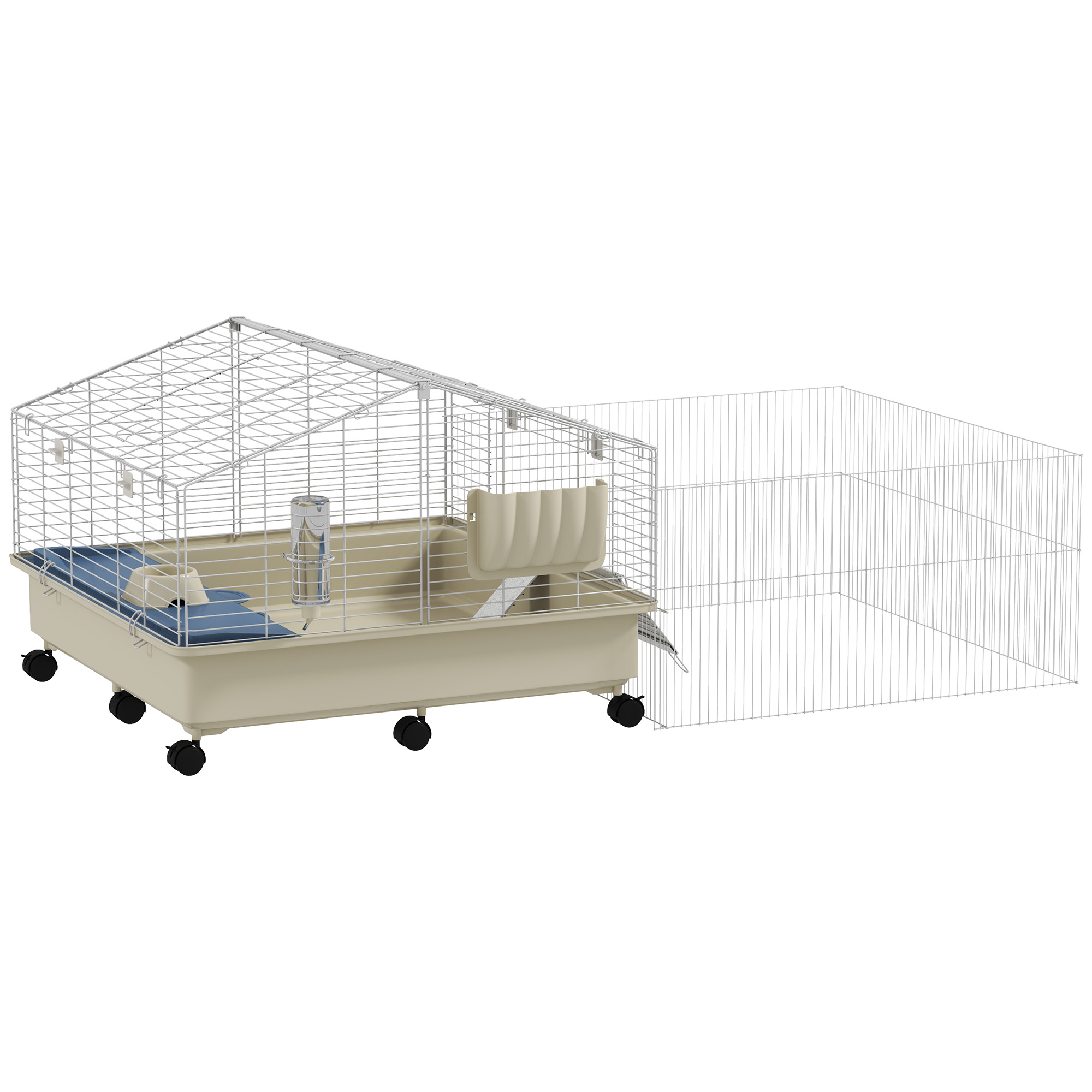 Kleintierkäfig, Balkon, Rampe, Futtertrog, Wasserflasche, 2-Ebenen-Design, Weiß Kleintierkäfig, Balkon, Rampe, Futtertrog, Wasserflasche, 2-Ebenen-Design, Weiß