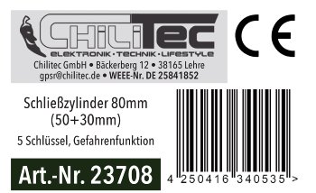 Schließzylinder 80mm (50+30mm), 5 Schlüssel, Not- & Gefahrenfunktion