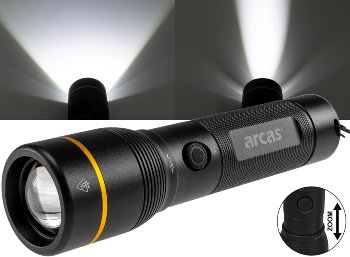 LED-Taschenlampe ARCAS mit Akku 20W, 2000lm, Zoom, Powerbankfunktion LED-Taschenlampe ARCAS mit Akku 20W, 2000lm, Zoom, Powerbankfunktion