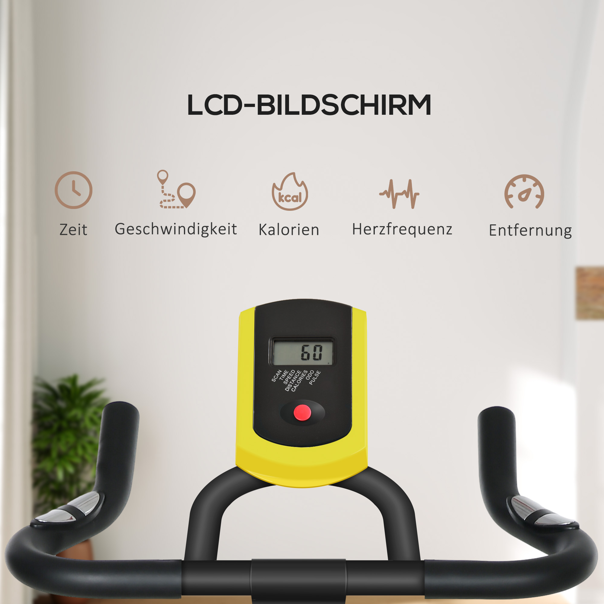 Heimtrainer, leise, anpassbarer Widerstand, Pulssensor, Monitor, Gelb