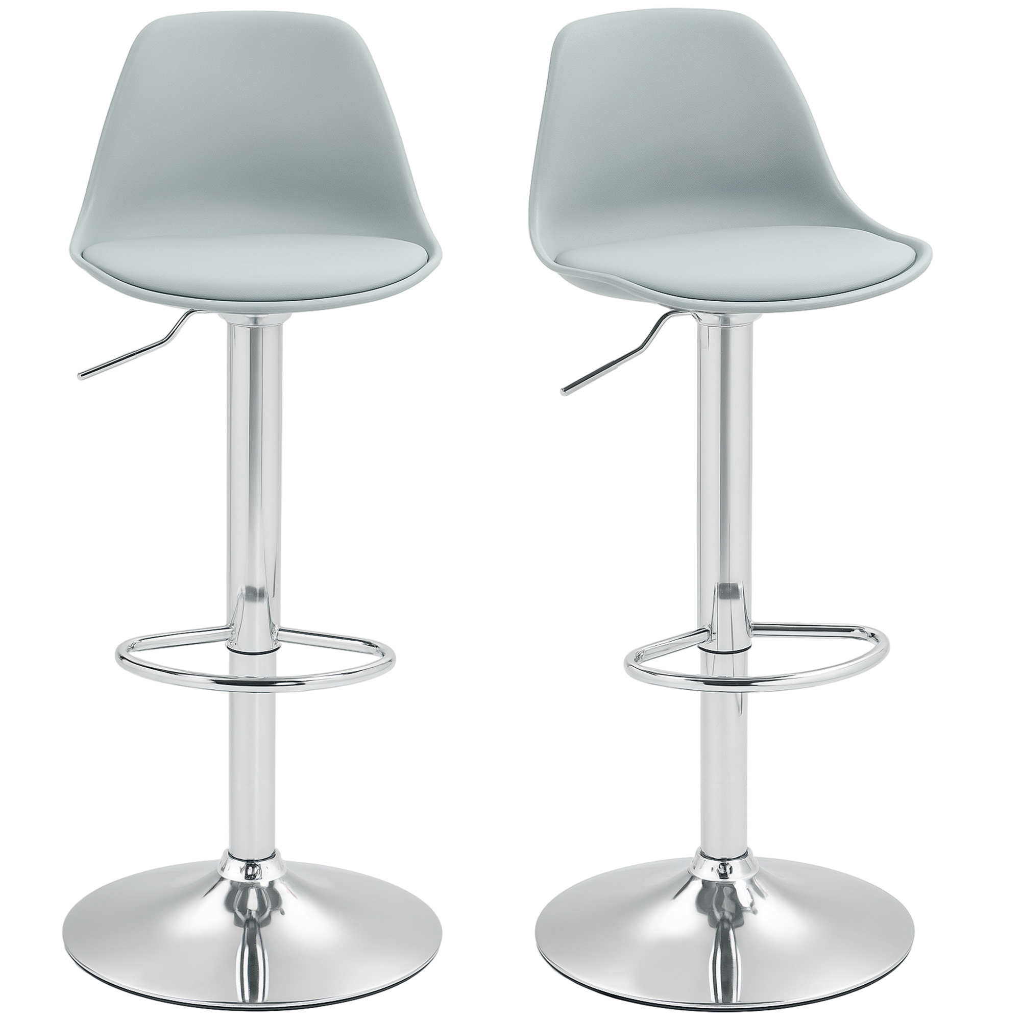 2er-Set Barhocker, Barstühle, Drehstühle mit Lehne, höhenverstellbar, bis 120 kg belastbar, 42 x 38 x 82-104 cm, Grau