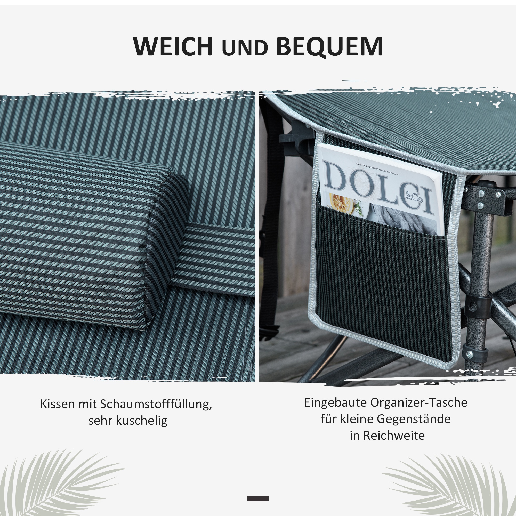Campingbett, klappbares Feldbett mit Kopfkissen, 188 x 64,5 x 53 cm, Grau