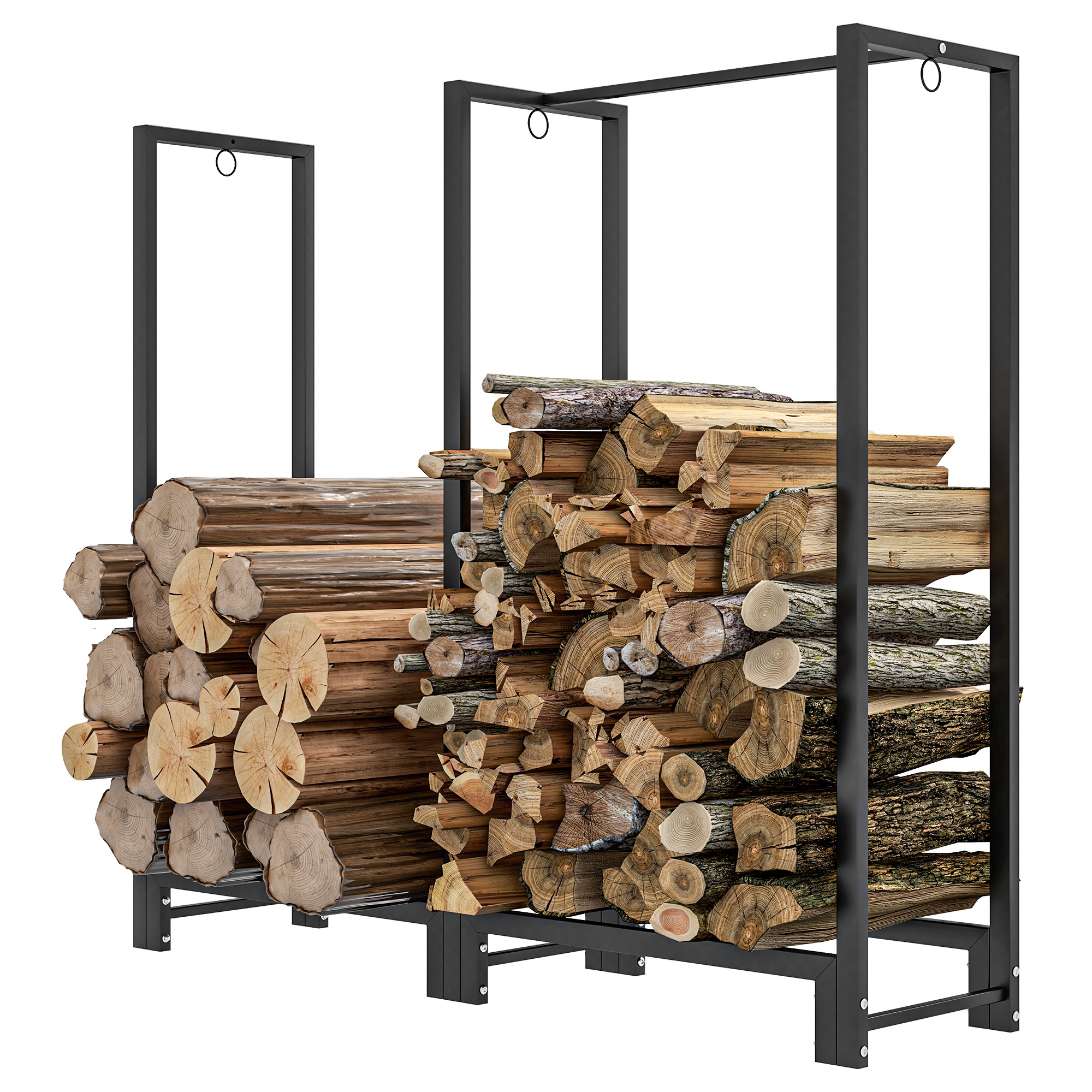 Feuerholzgestell, zwei Abschnitte, rostfreier Stahlrahmen, bis 200 kg, 123 x 32 x 115 cm, Schwarz Feuerholzgestell, zwei Abschnitte, rostfreier Stahlrahmen, bis 200 kg, 123 x 32 x 115 cm, Schwarz