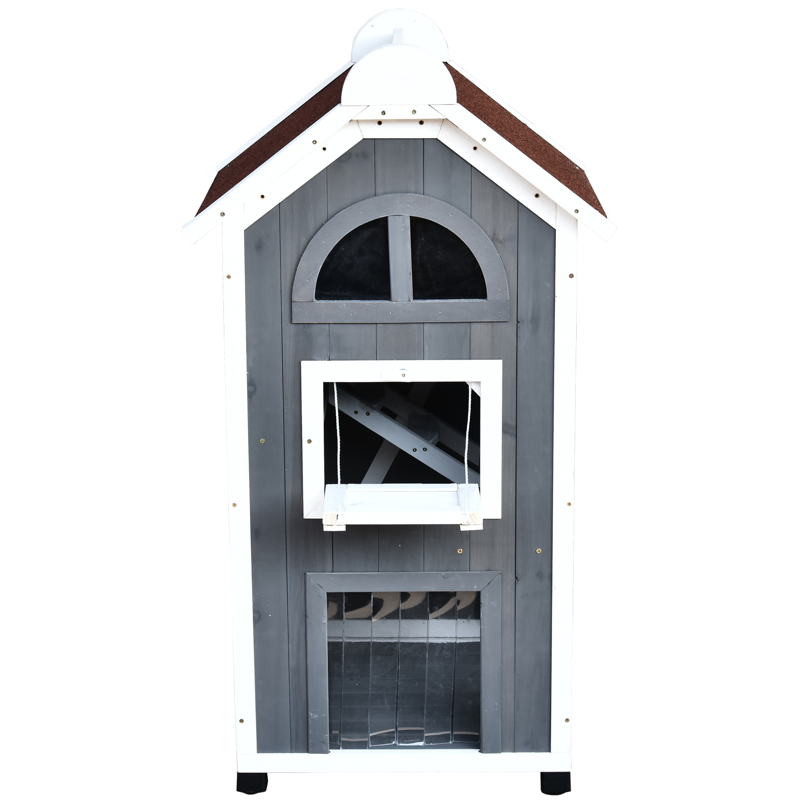 Katzenhaus für Katzenbett oder Katzentoilette, Katzenschrank, Katzenklo Indoor, Tannenholz, Asphaltdach, Grau, 59 x 55 x 109 cm