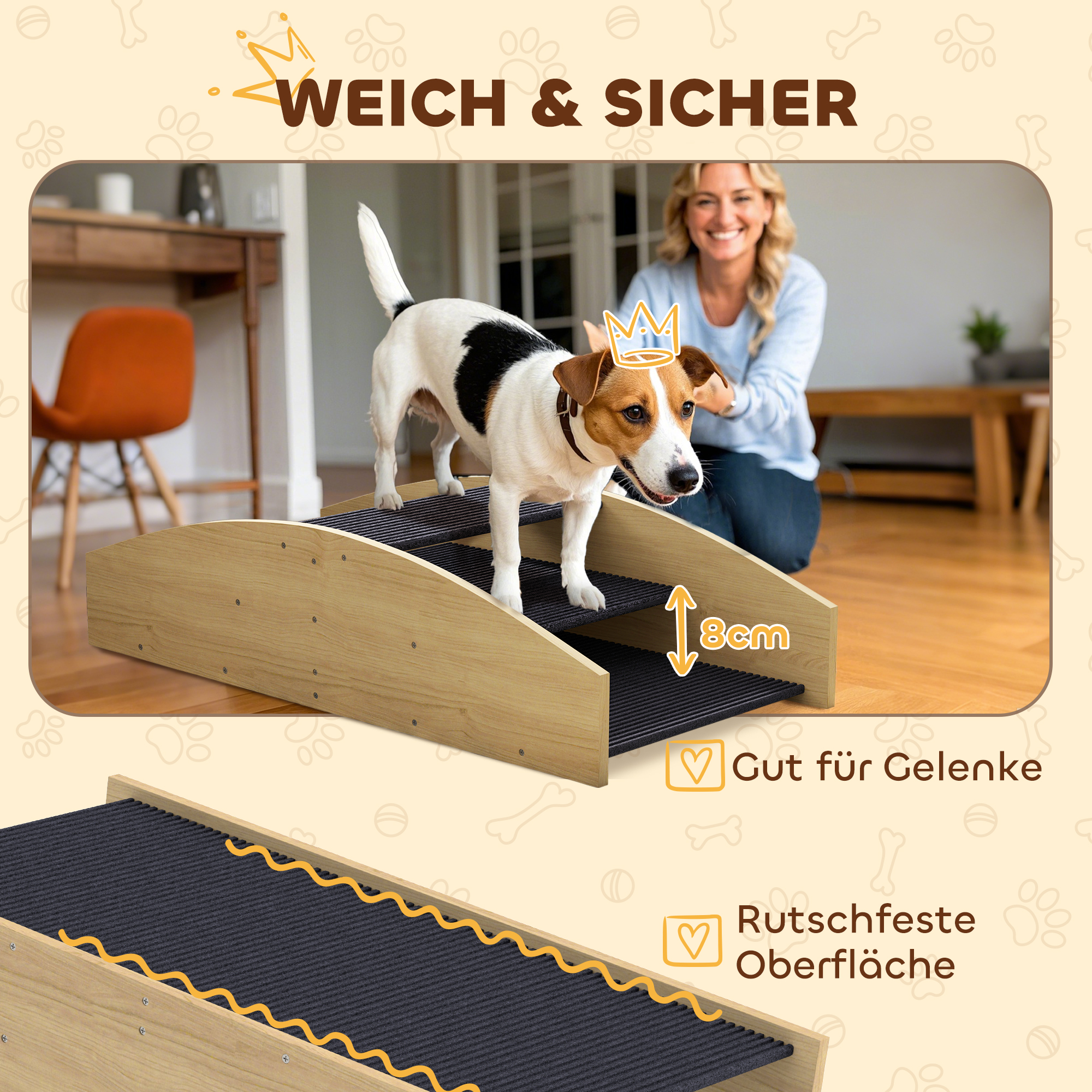 Agility Hundeschaukel, 2-in-1 Wippe und Treppe, rutschfest, Tanneholz, 80 x 39,5 cm