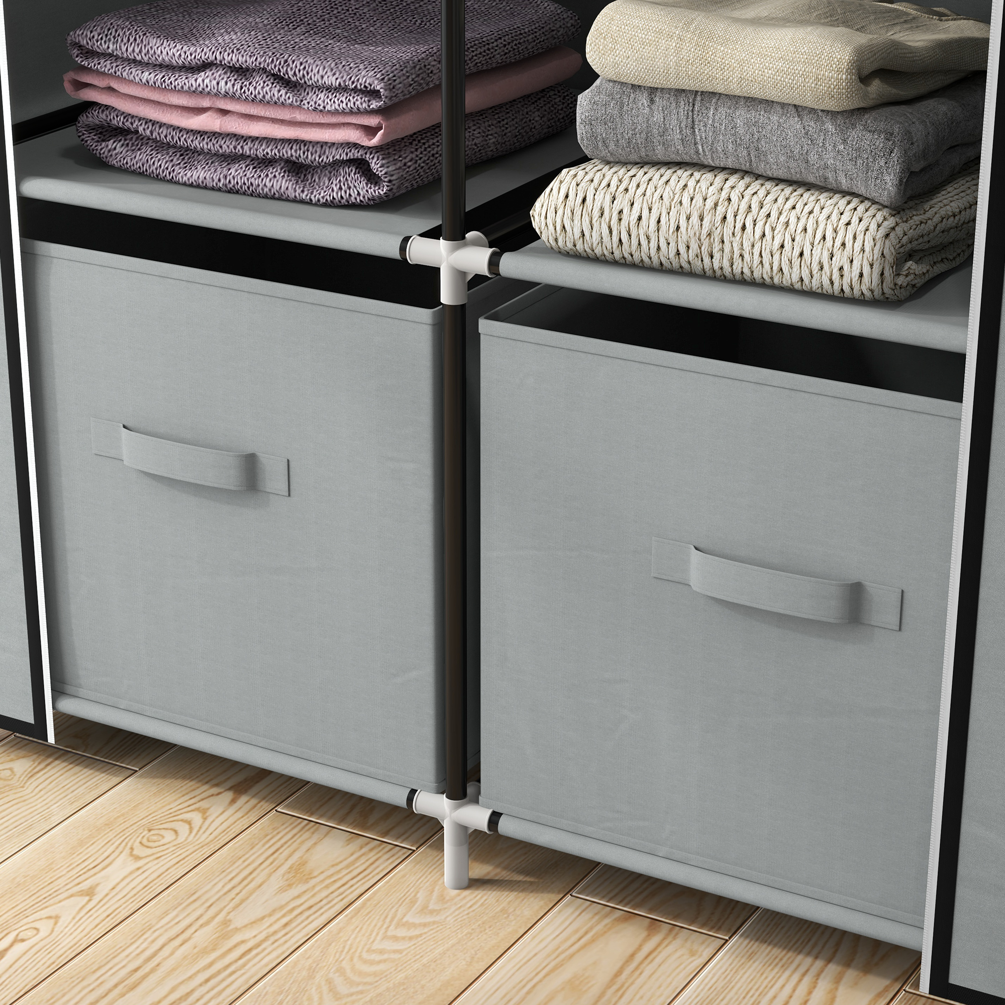 Kleiderschrank Stoffschrank 1 Kleiderstange, 2 Schubladen, 83 x 42,5 x 162,5 cm, Grau