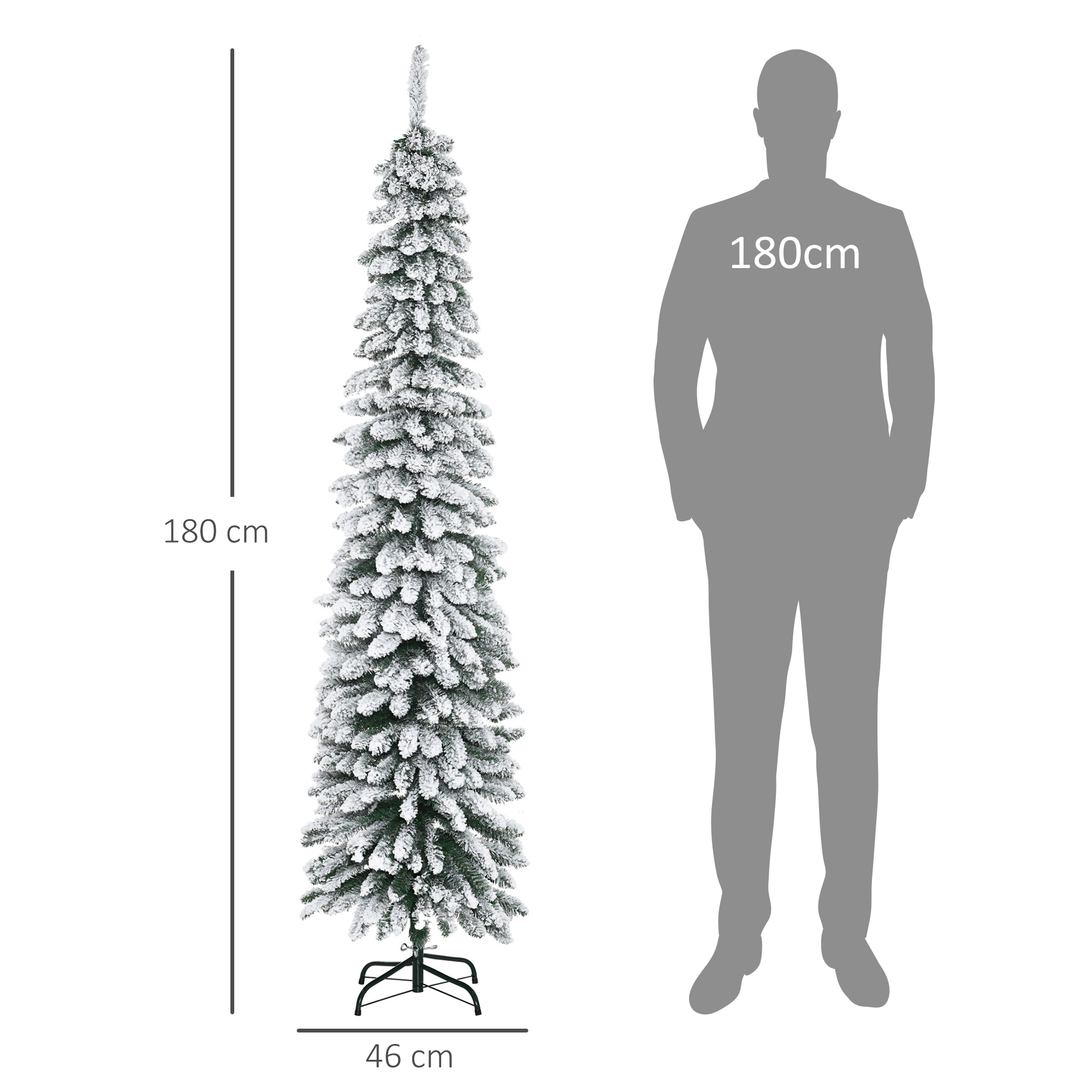 Weihnachtsbaum, schneebedeckt, schmales Design, feuerfest, 180 cm, Grün/Weiß