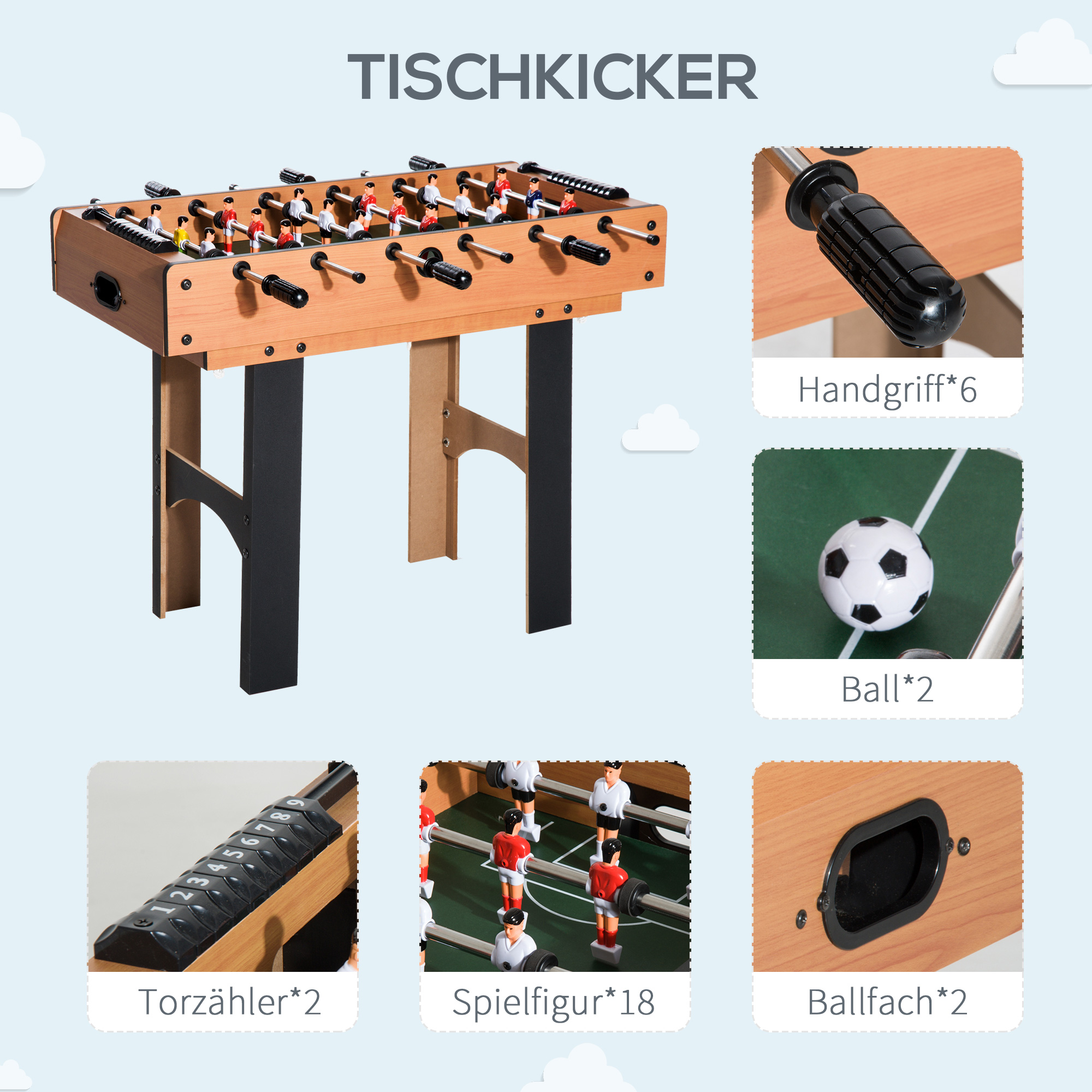 2-in-1 Tischkicker, Multispieltisch 4 in 1, kompakt, inkl, Spielaccessoires, 92 x 78 x 80 cm