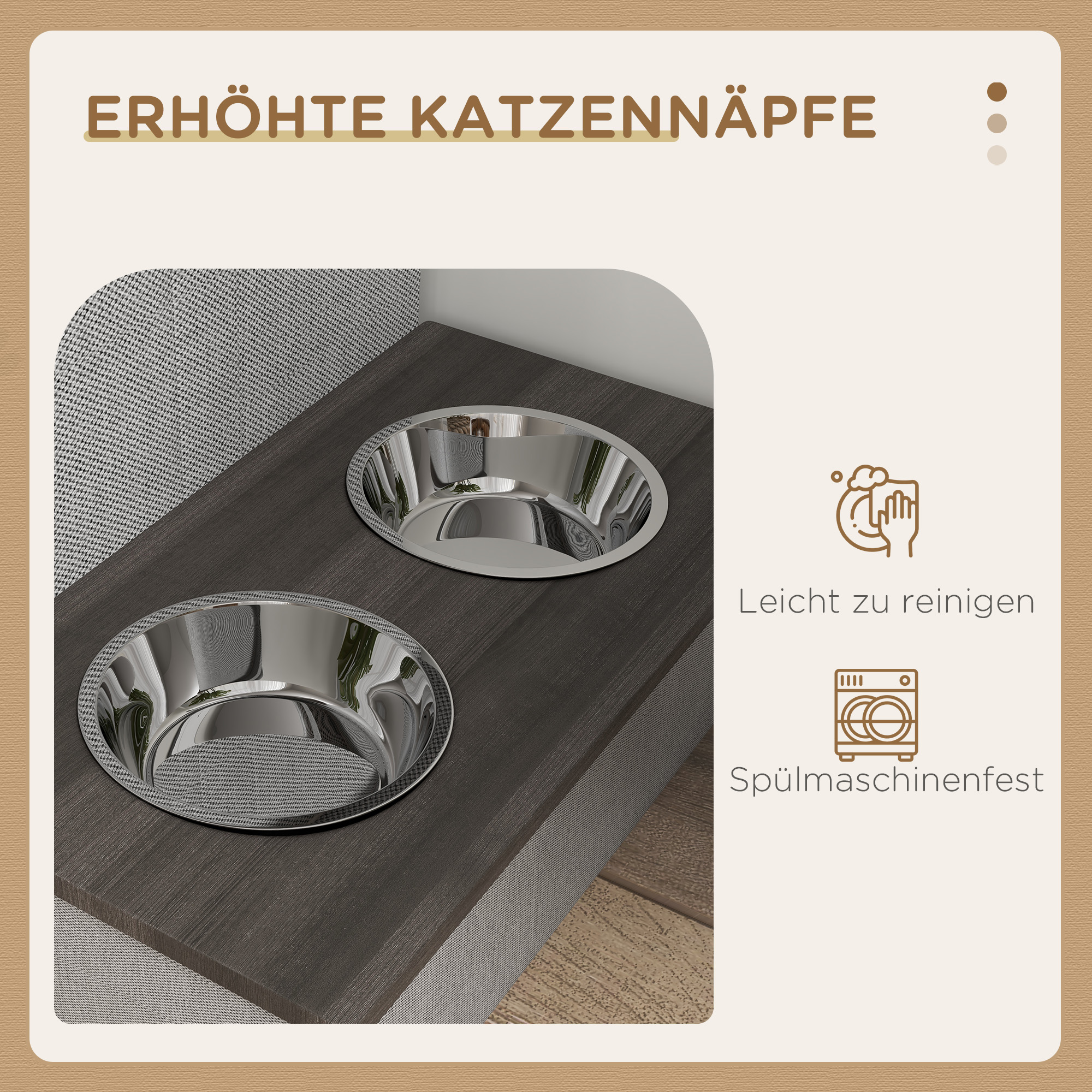 Katzenhaus, Futterplatz mit 2 Edelstahlnäpfen, Kratzmatte, weiches Liegekissen, 78 x 48 x 49,5 cm, grau