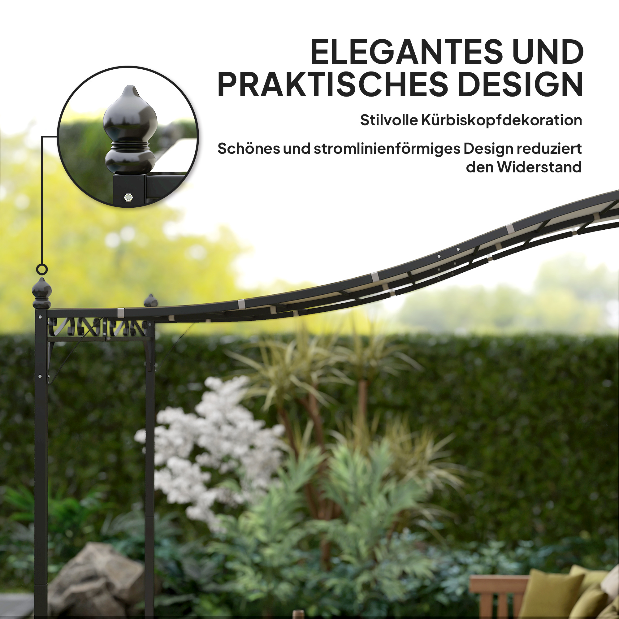 2,5 x 3 m Pergola, Wandmontierter Garten-Pavillon, wasserbeständig, Metallrahmen, Ablauflöcher, Schattendach, Cremeweiß