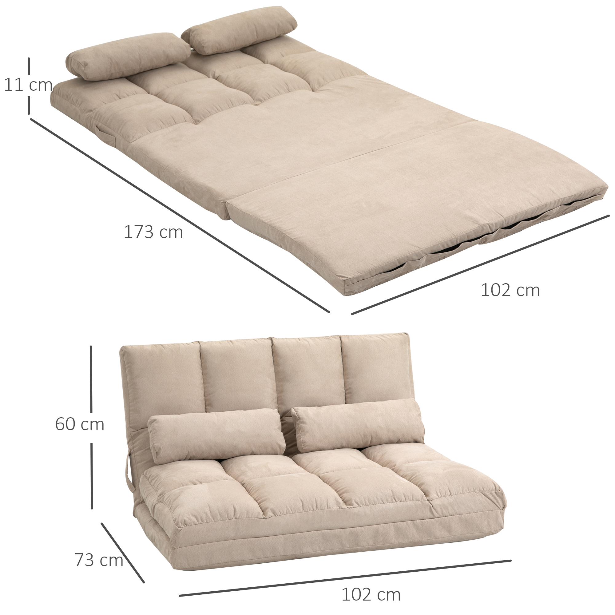 2-in-1 Bodensessel, Rückenlehne, Verstellbar, 102 x 73 x 60 cm, Beige