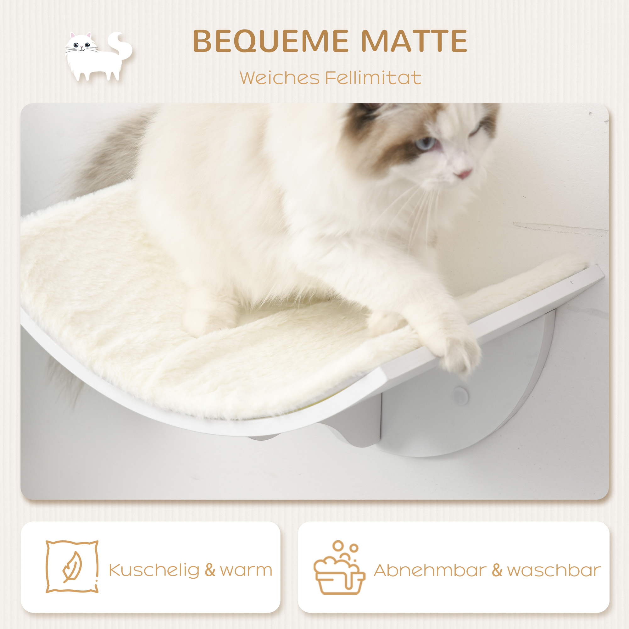 Katzenregal, Wandmontage, weiche Liegefläche, bis 10kg, 41x28x21cm, Weiß