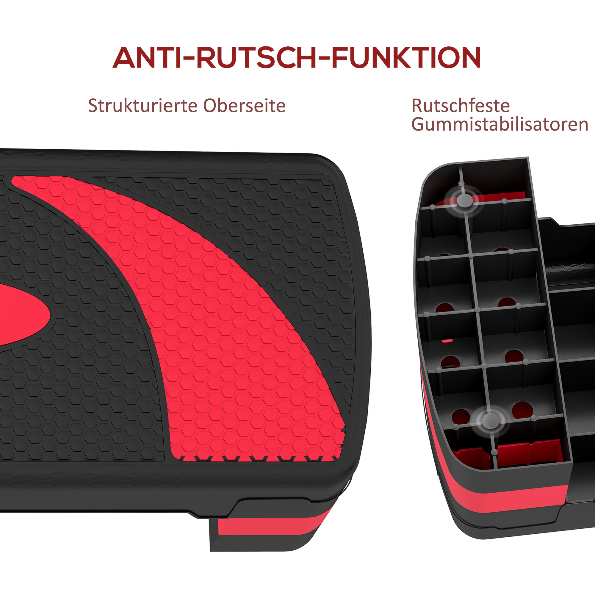 Aerobic-Stepper, höhenverstellbar, für Indoor und Outdoor, Belastbarkeit bis 150 kg, 80 x 31 x 10-20 cm, Rot