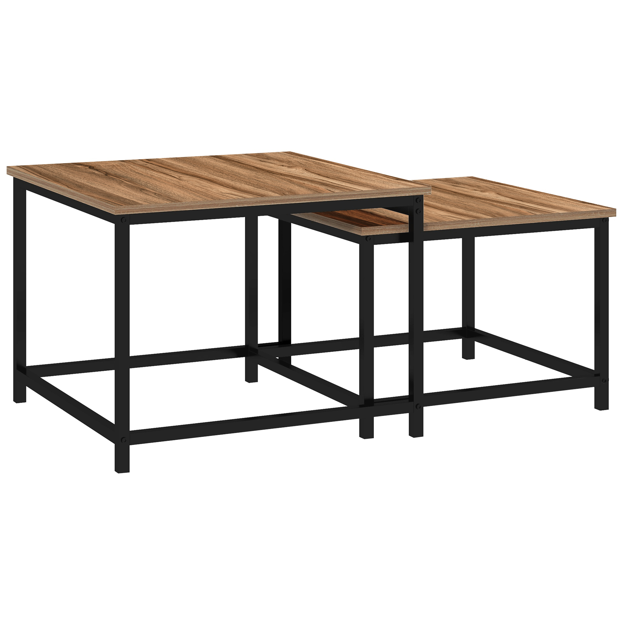 Satztisch-Set aus 2 Beistelltischen, Industrial Design, schwarzer Stahlrahmen, Tischplatte in Holzoptik Satztisch-Set aus 2 Beistelltischen, Industrial Design, schwarzer Stahlrahmen, Tischplatte in Holzoptik