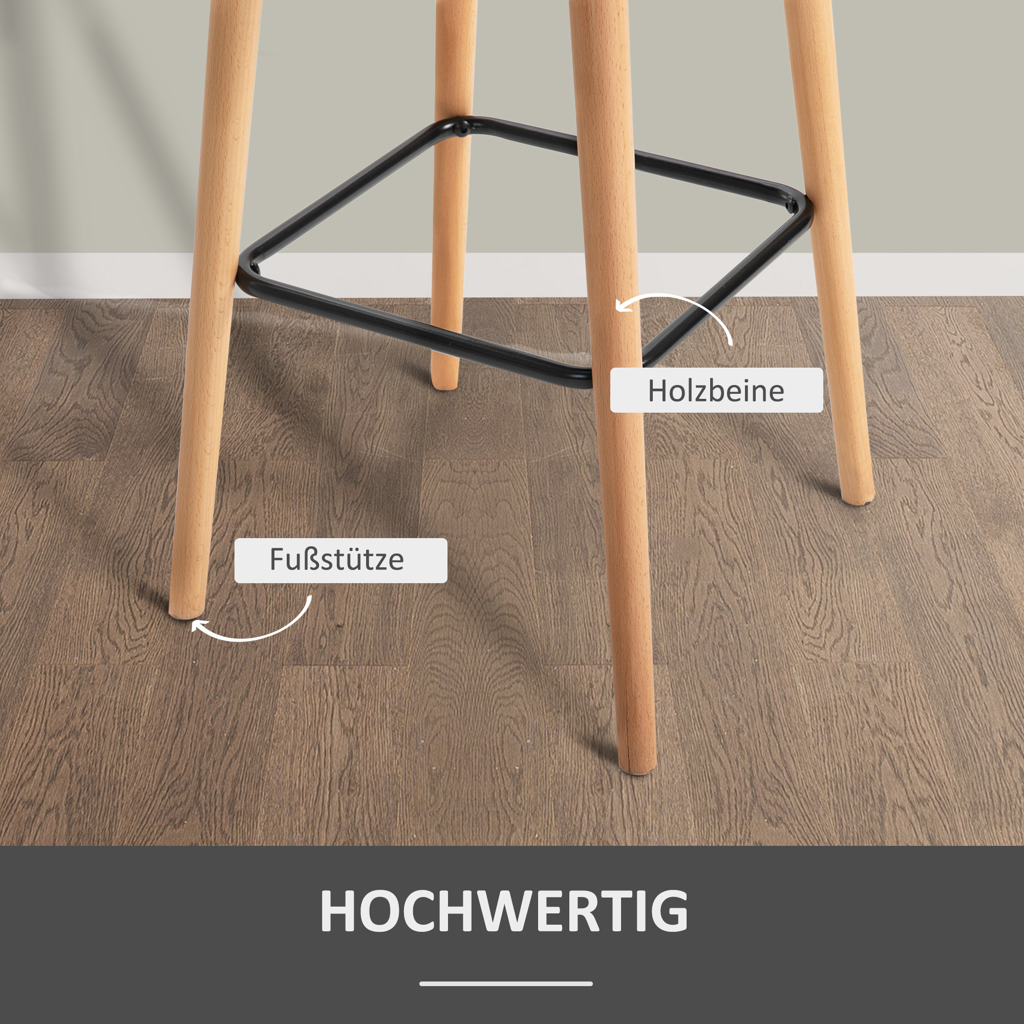 2er-Set Barhocker, inkl, Fußstütze, Massivholz, 55 cm x 48c m x 100 cm,  Grau