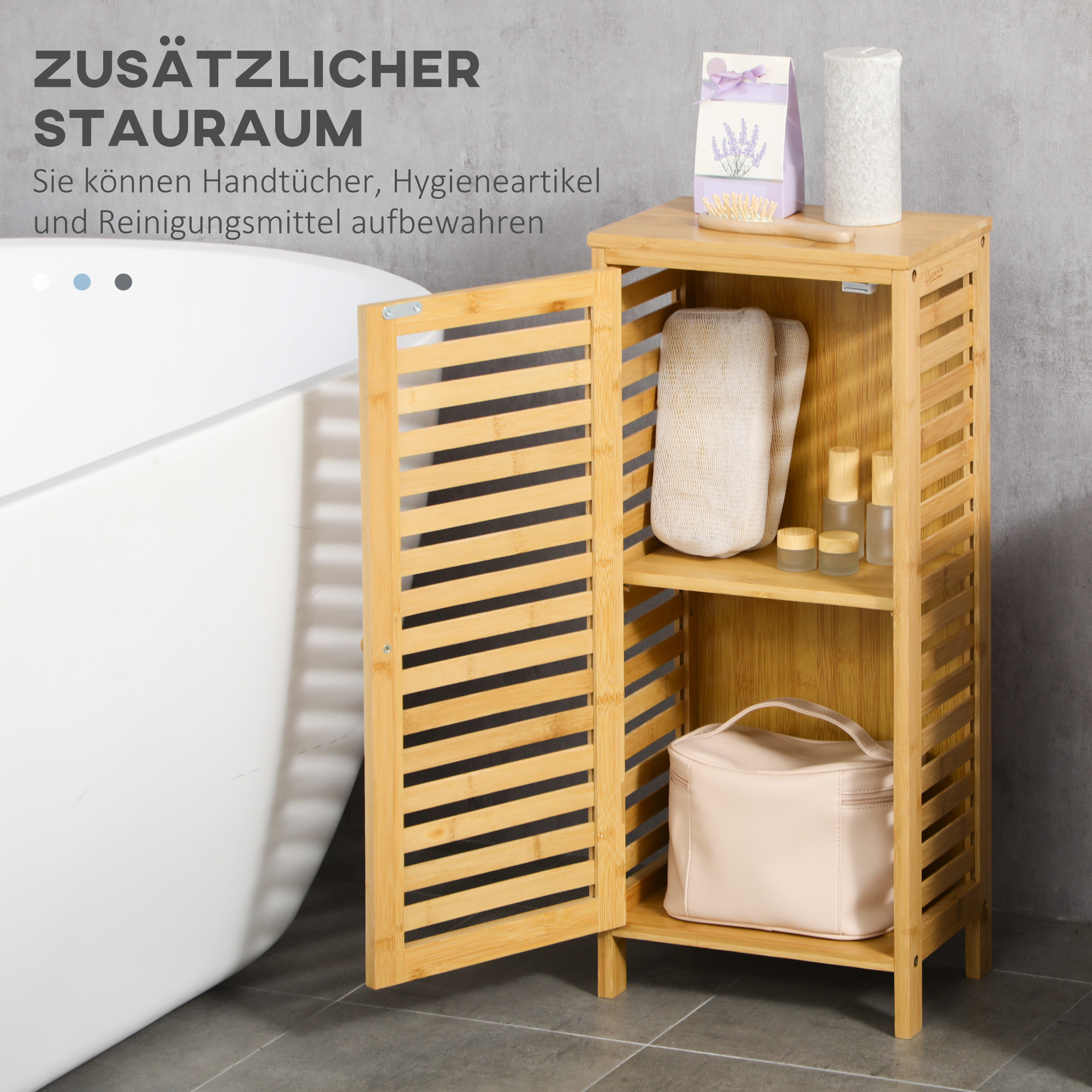 Badezimmerschrank mit Lamellentür, versetzbarem Einlegeboden, Naturbambus, 30x19,9x70 cm